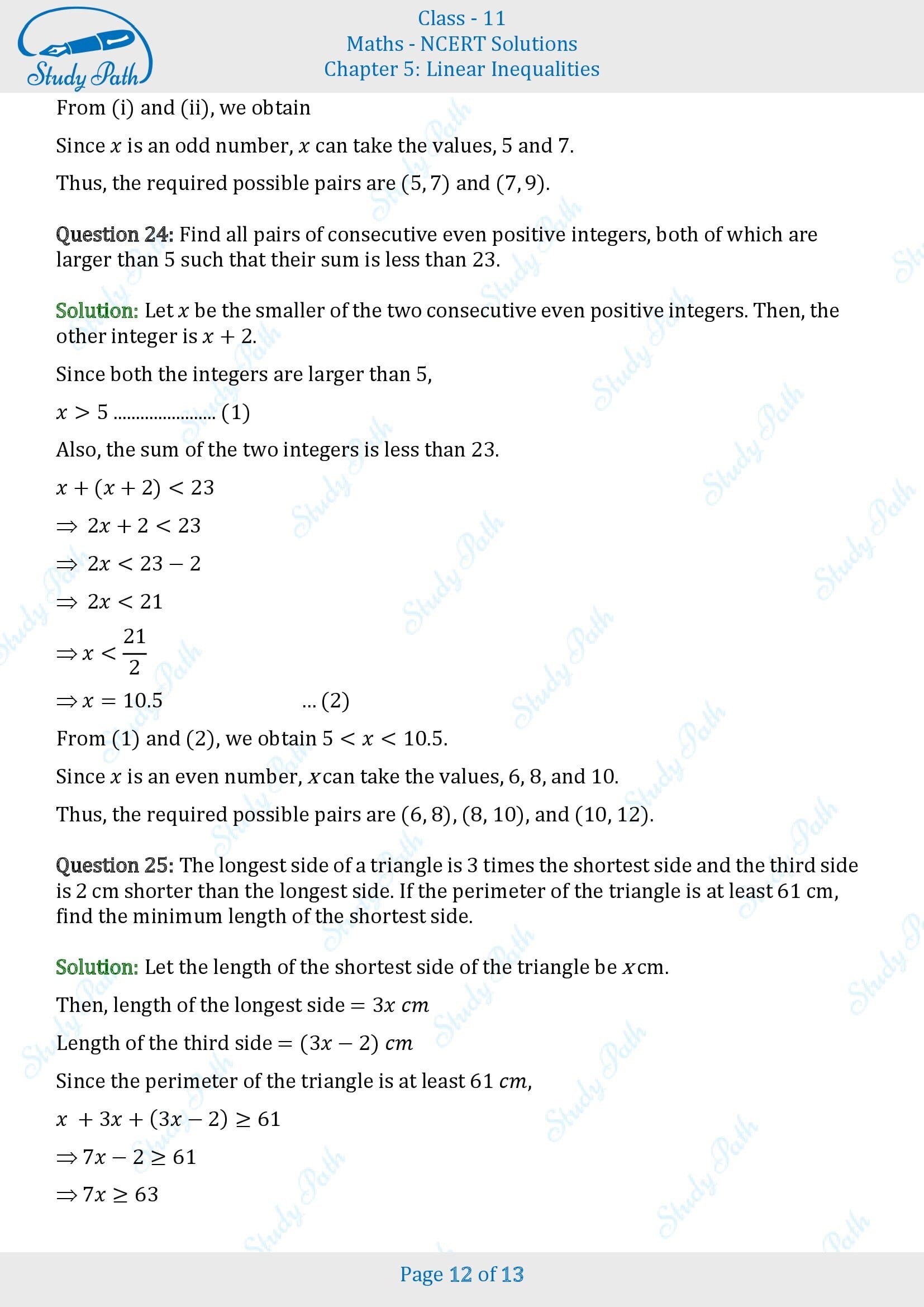 NCERT Solutions for Class 11 Maths Chapter 5 Linear Inequalities Exercise 5.1 00012