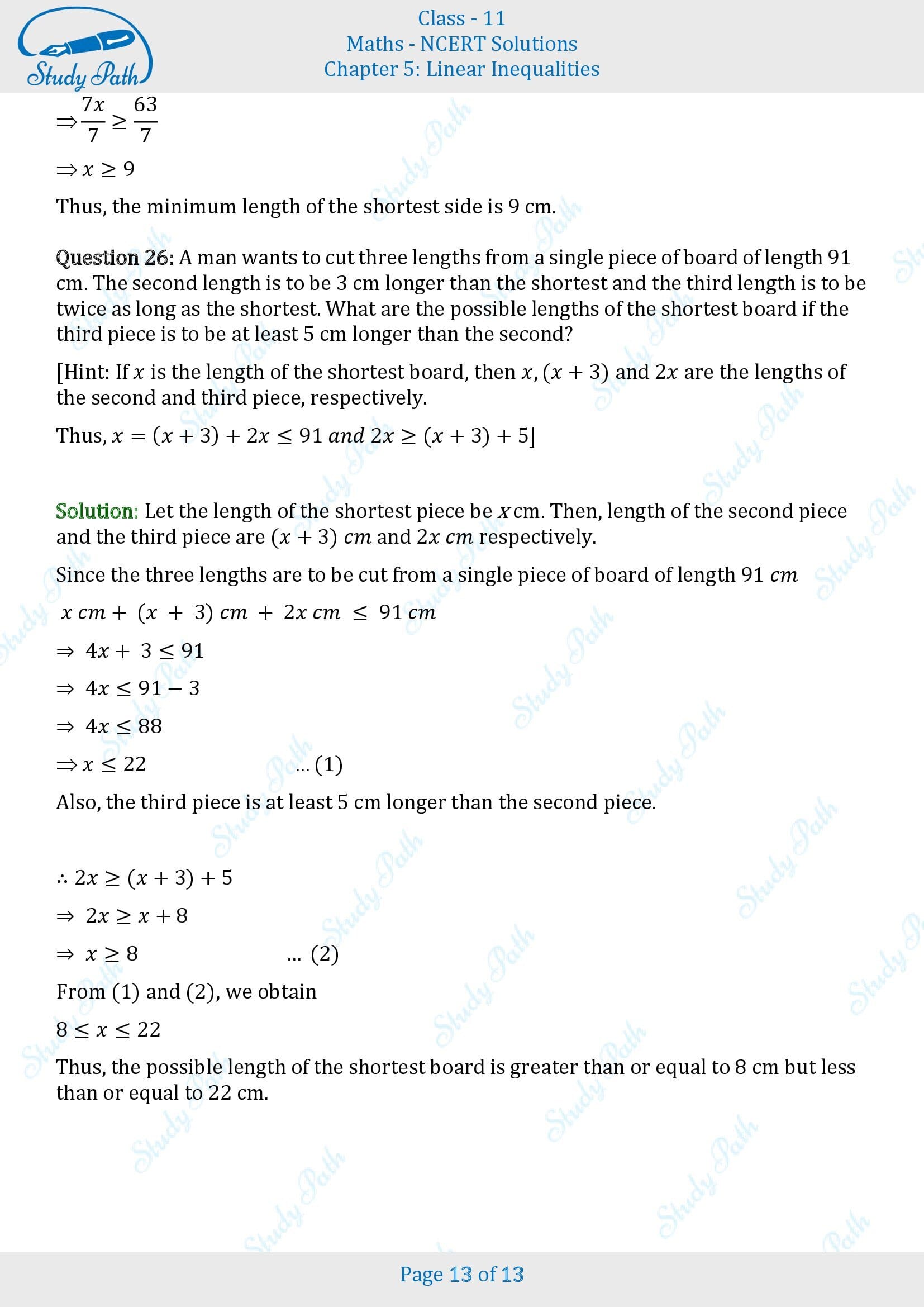 NCERT Solutions for Class 11 Maths Chapter 5 Linear Inequalities Exercise 5.1 00013