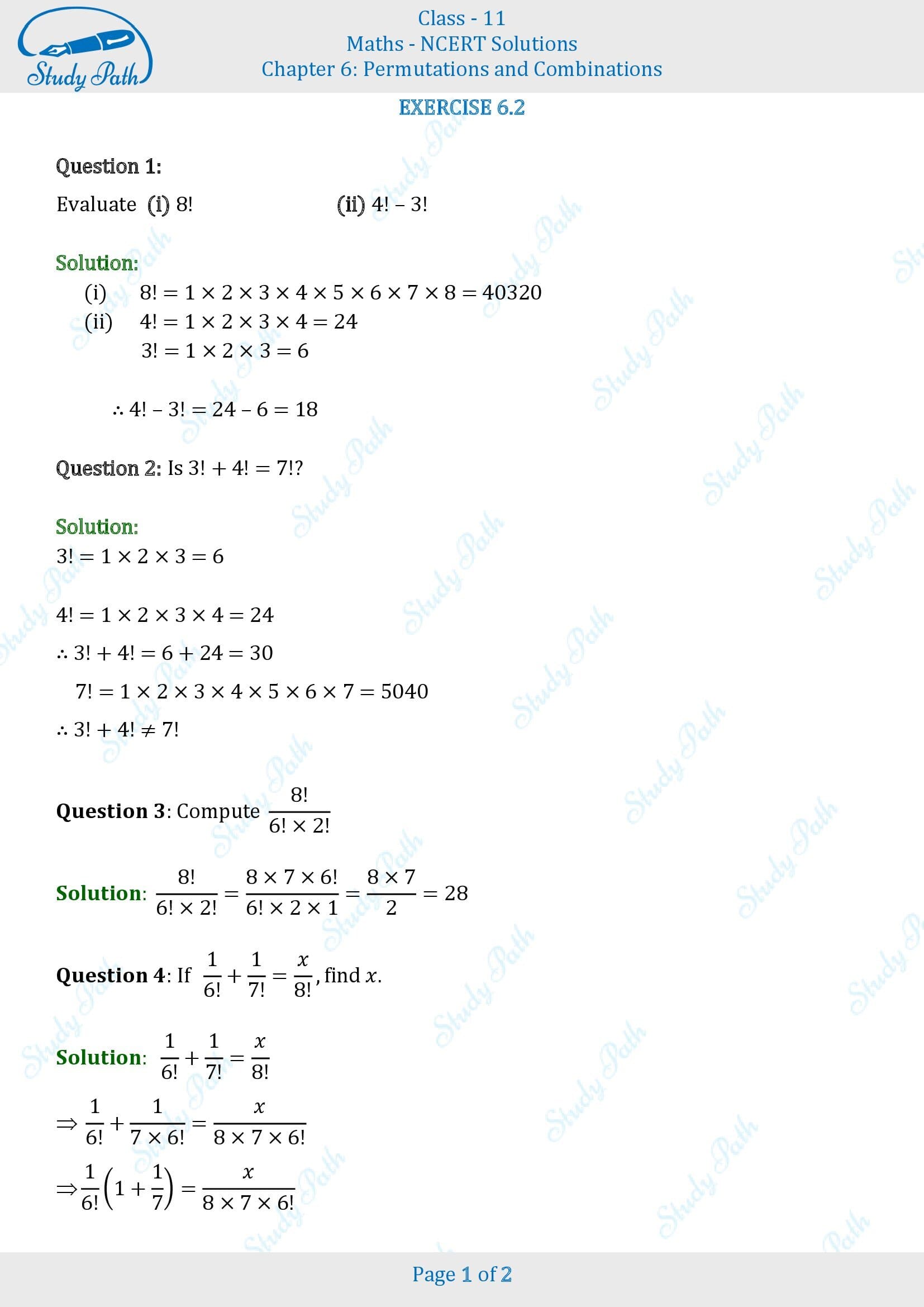 NCERT Solutions for Class 11 Maths Chapter 6 Permutations and Combinations Exercise 6.2 00001