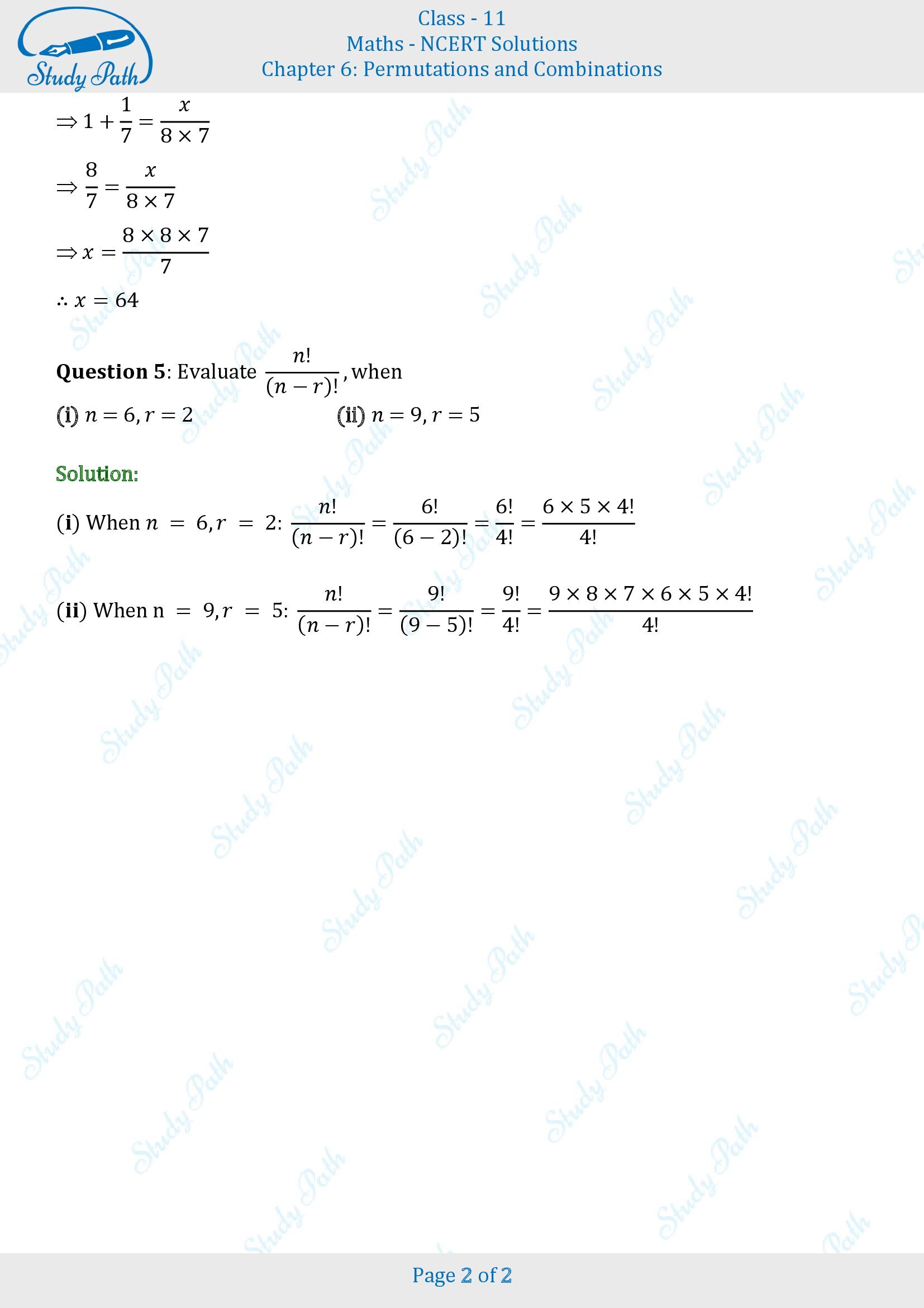 NCERT Solutions for Class 11 Maths Chapter 6 Permutations and Combinations Exercise 6.2 00002