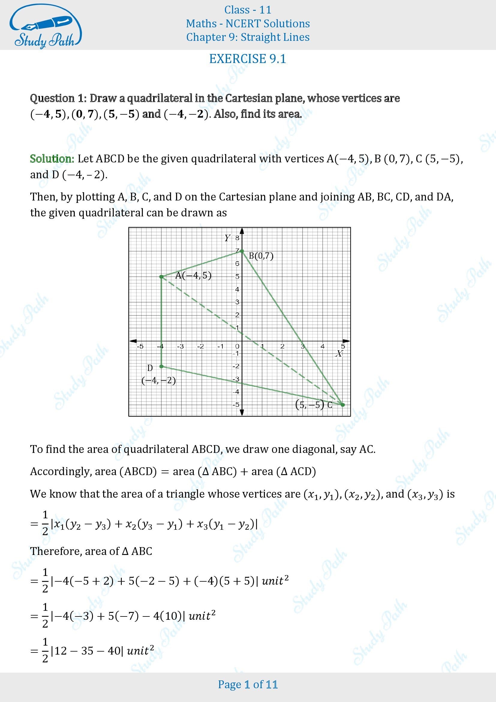 NCERT Solutions for Class 11 Maths Chapter 9 Straight Lines Exercise 9.1 00001