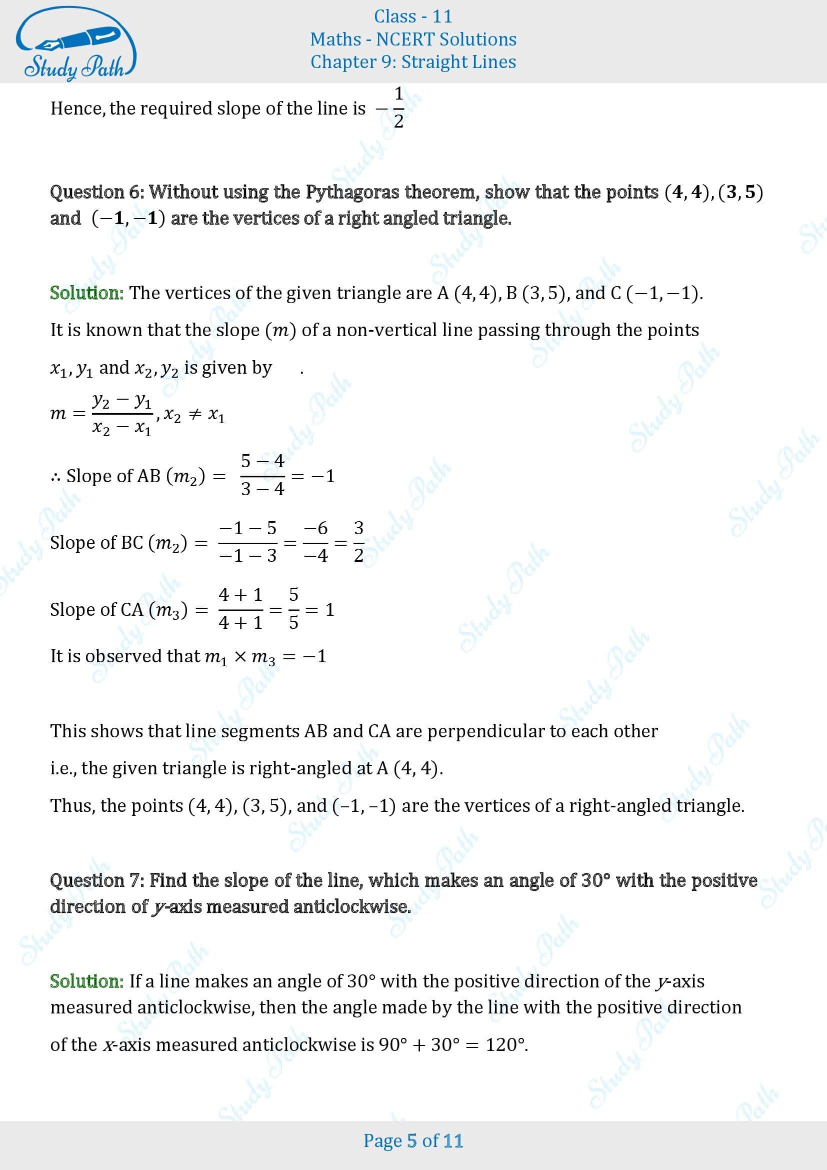 NCERT Solutions for Class 11 Maths Chapter 9 Straight Lines Exercise 9.1 00005