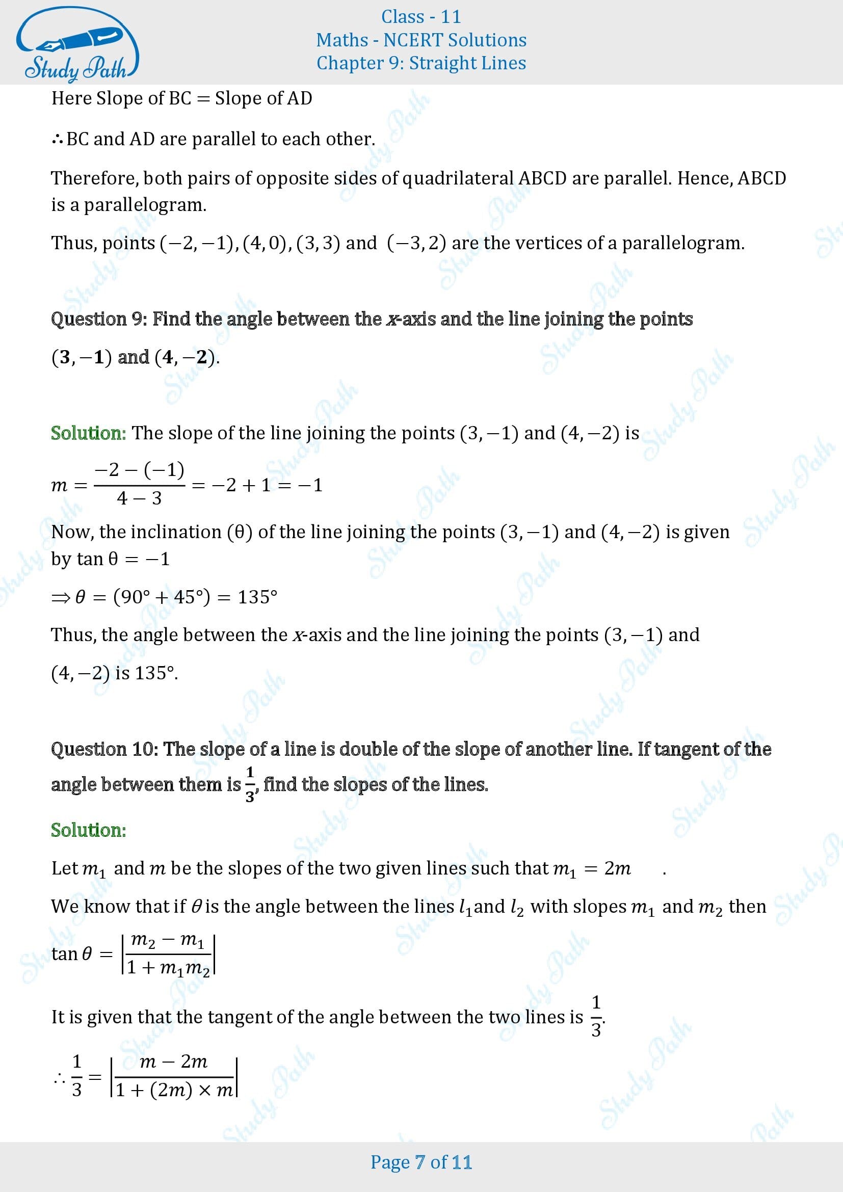 NCERT Solutions for Class 11 Maths Chapter 9 Straight Lines Exercise 9.1 00007