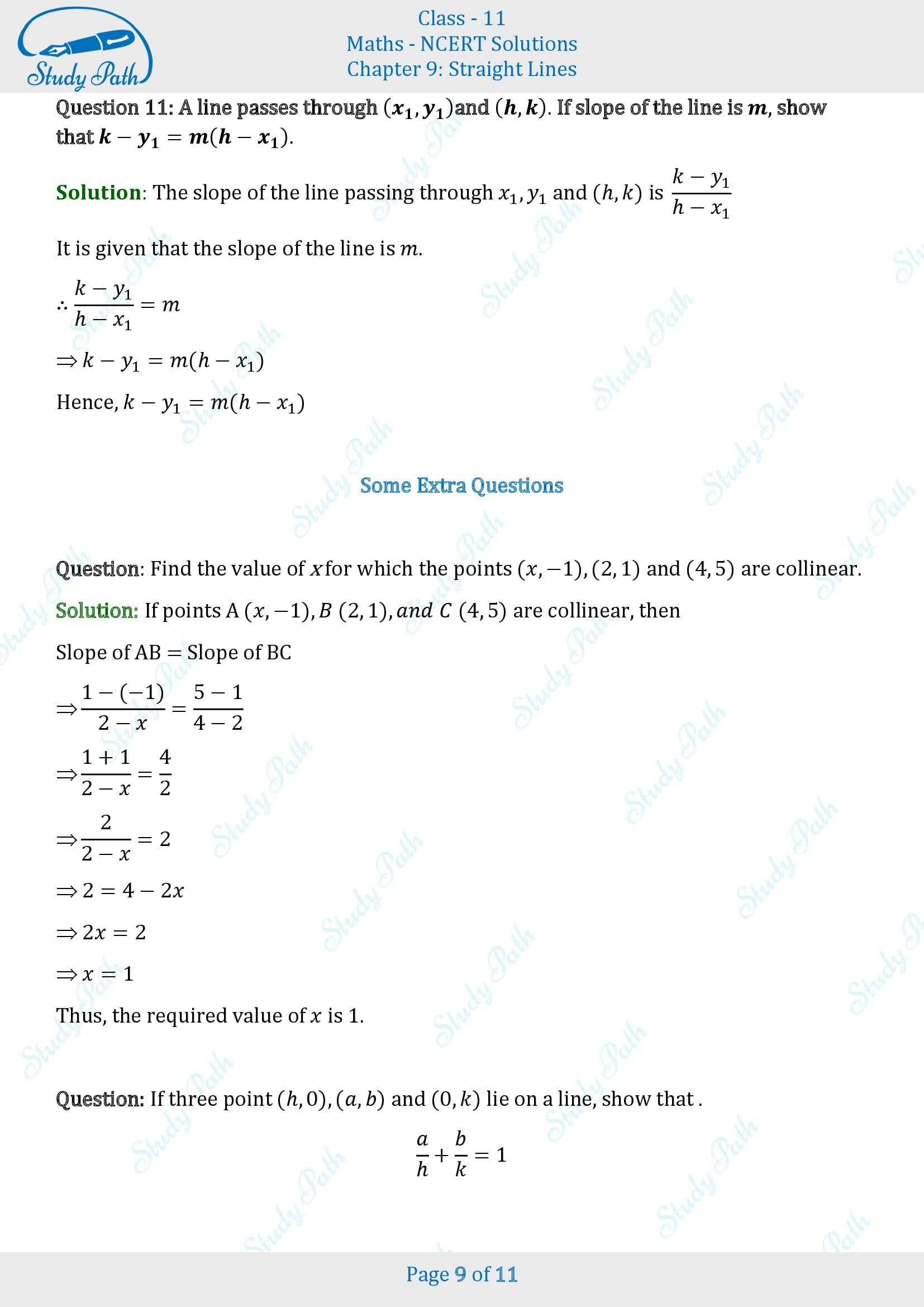 NCERT Solutions for Class 11 Maths Chapter 9 Straight Lines Exercise 9.1 00009