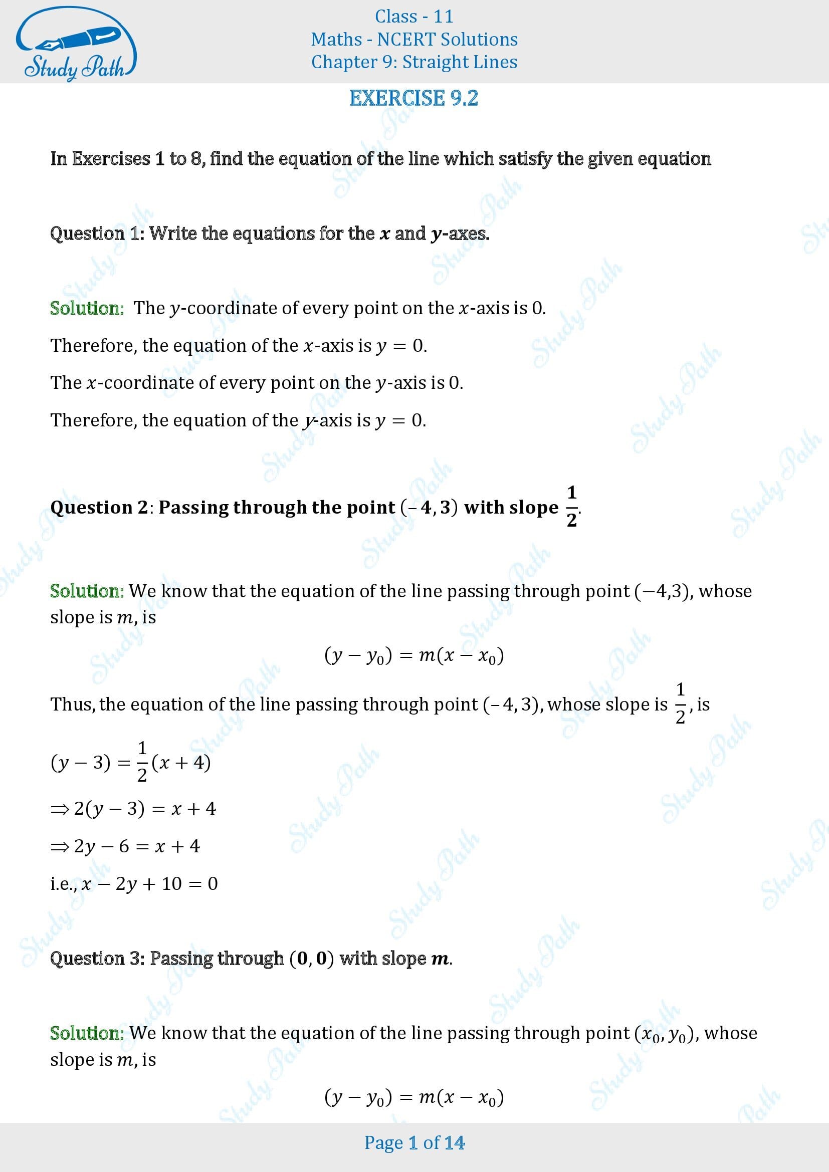 NCERT Solutions for Class 11 Maths Chapter 9 Straight Lines Exercise 9.2 00001