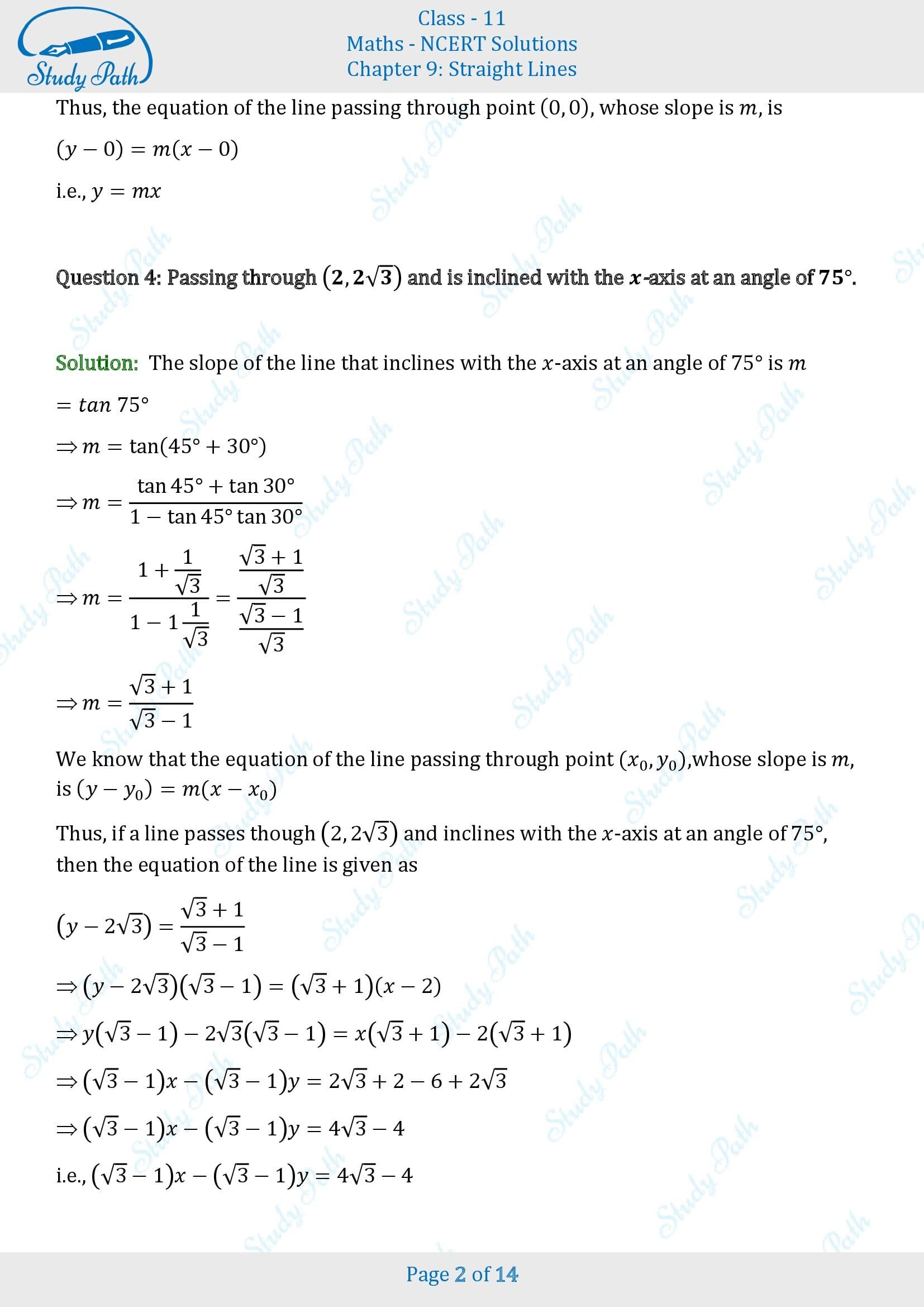 NCERT Solutions for Class 11 Maths Chapter 9 Straight Lines Exercise 9.2 00002