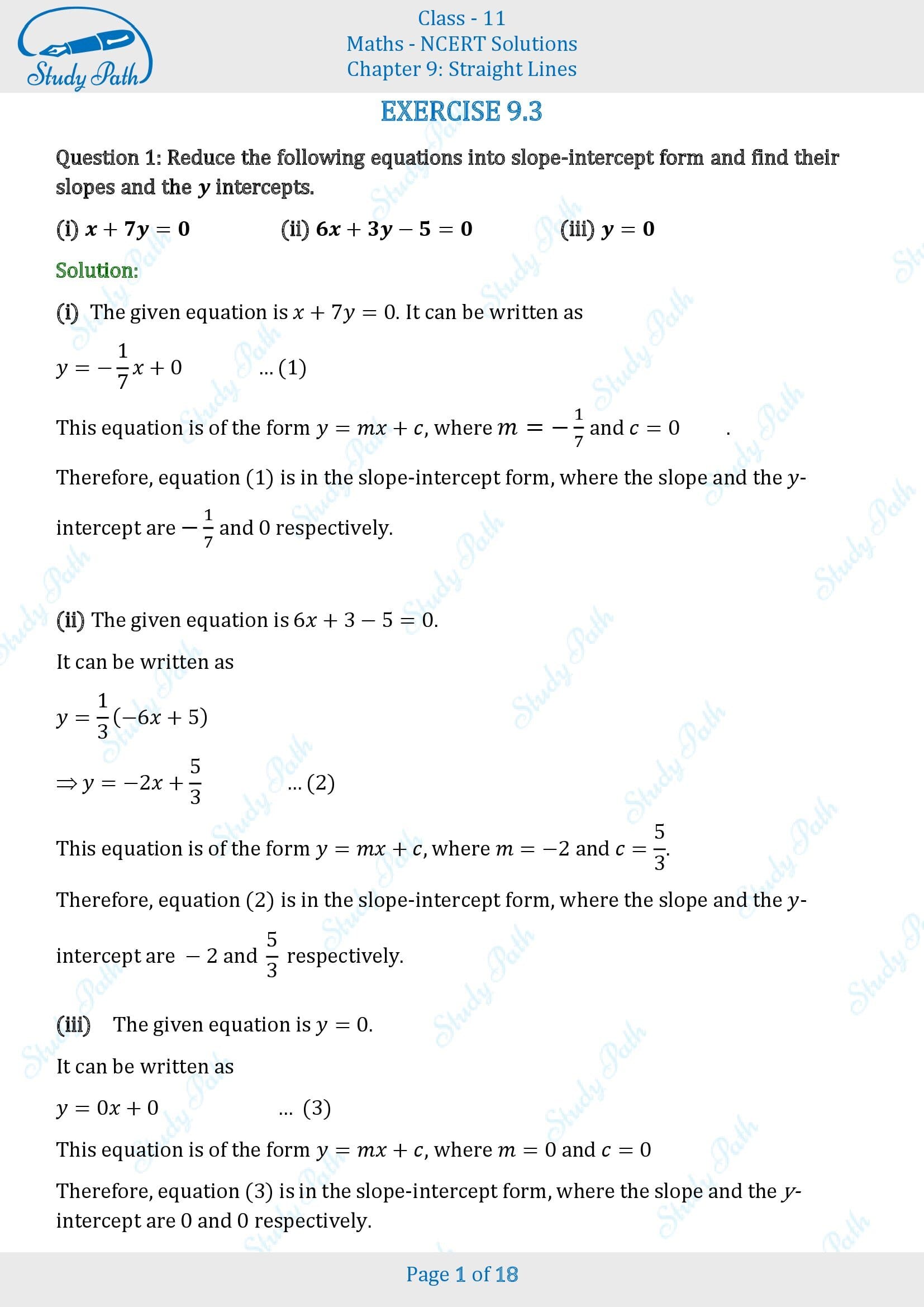 NCERT Solutions for Class 11 Maths Chapter 9 Straight Lines Exercise 9.3 00001