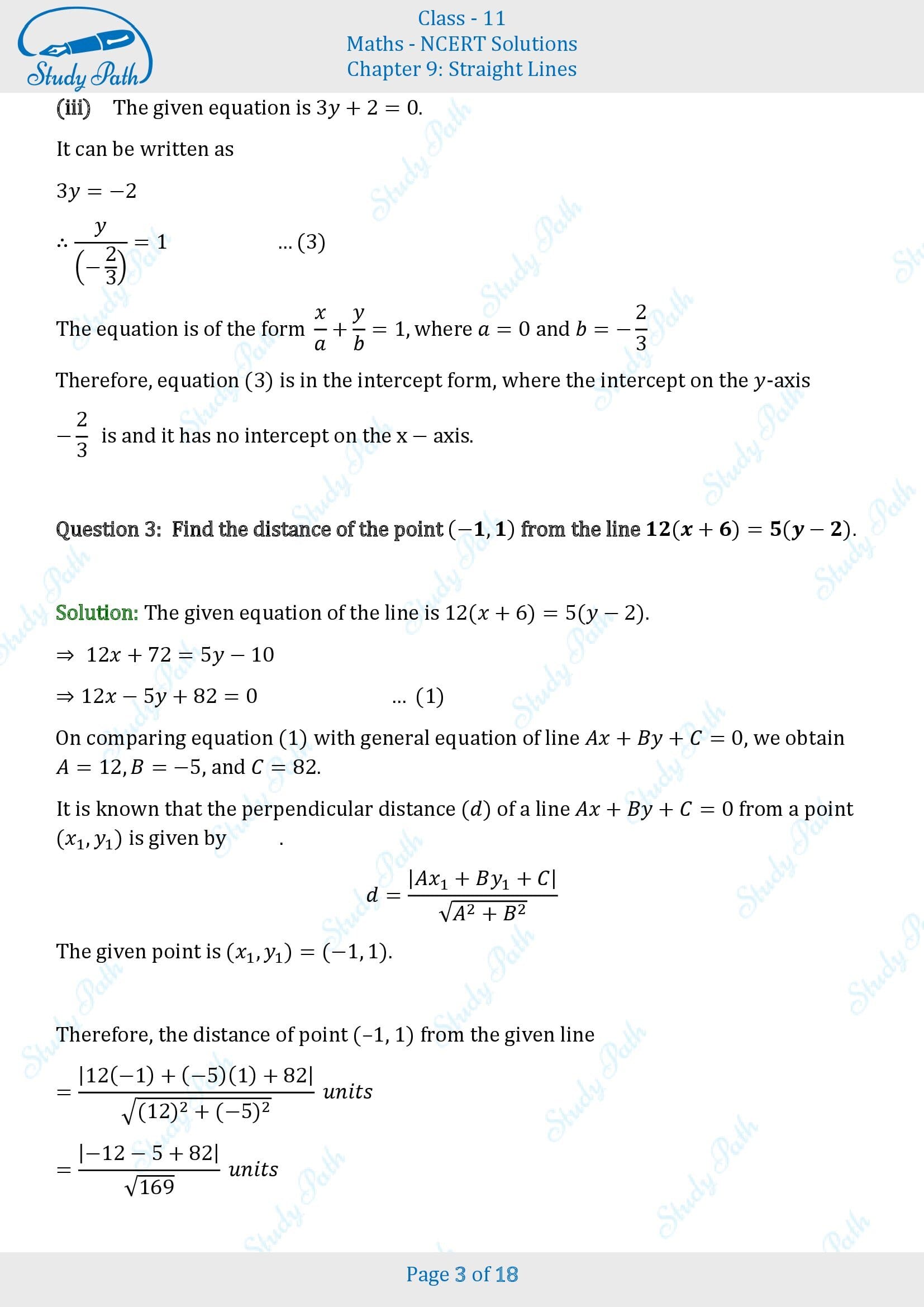 NCERT Solutions for Class 11 Maths Chapter 9 Straight Lines Exercise 9.3 00003