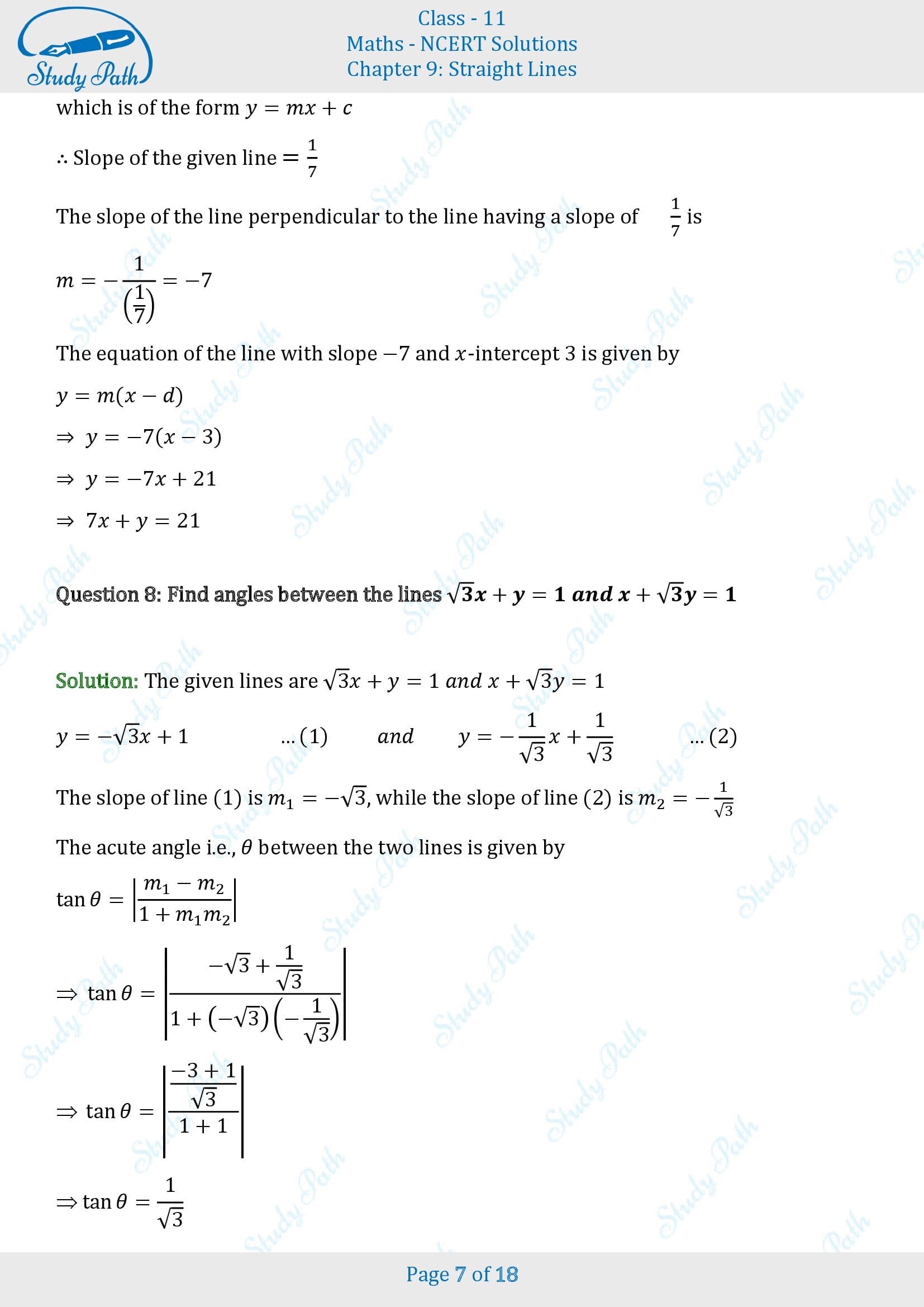 NCERT Solutions for Class 11 Maths Chapter 9 Straight Lines Exercise 9.3 00007