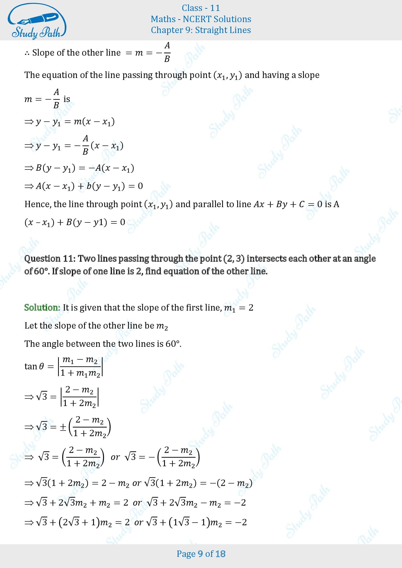 NCERT Solutions for Class 11 Maths Chapter 9 Straight Lines Exercise 9.3 00009