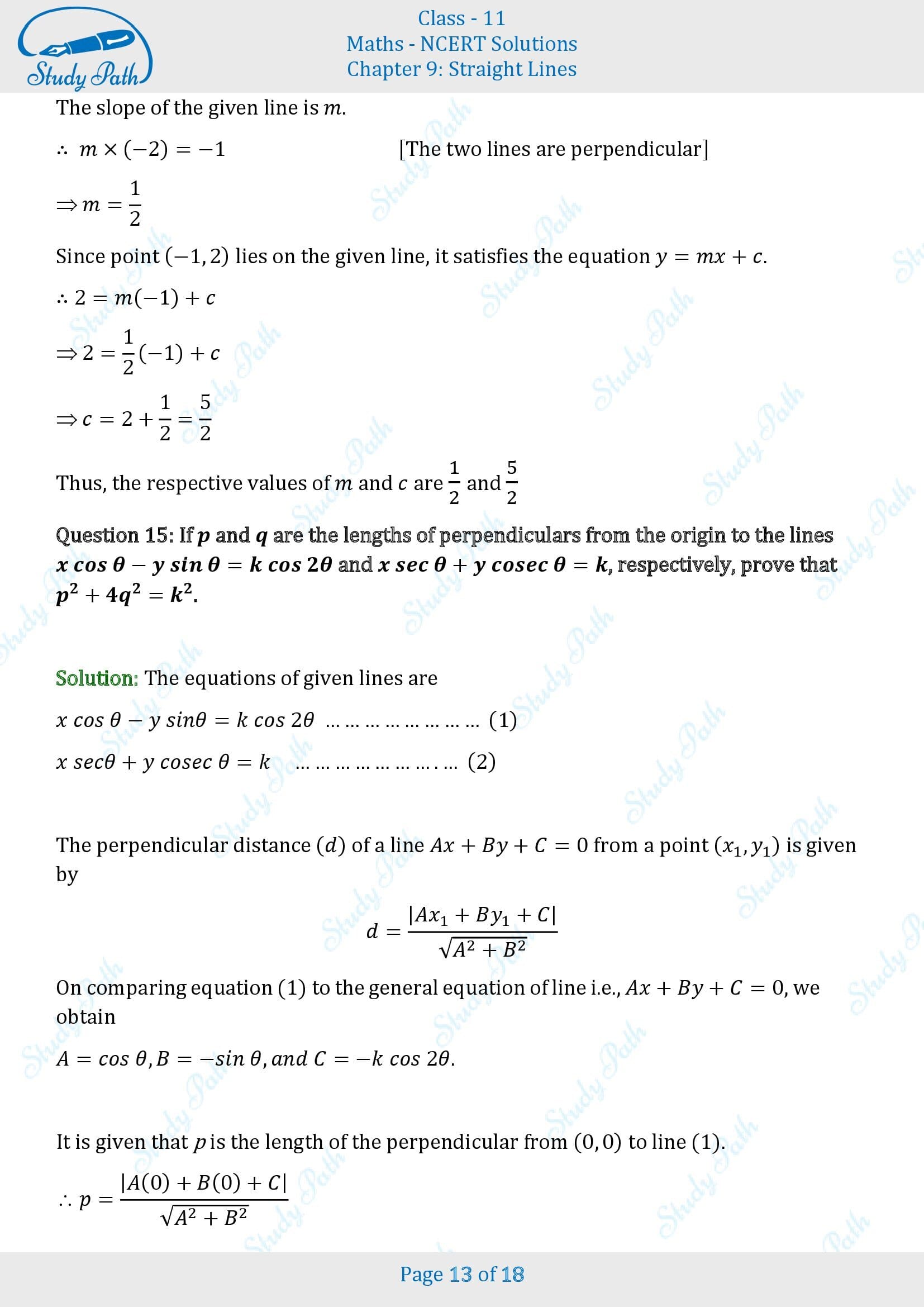 NCERT Solutions for Class 11 Maths Chapter 9 Straight Lines Exercise 9.3 00013