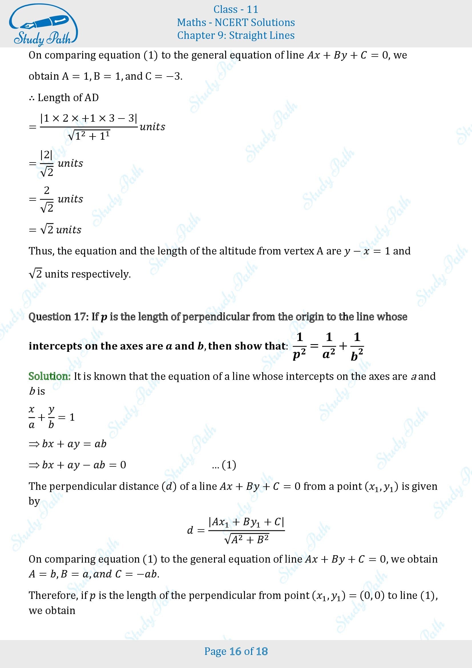 NCERT Solutions for Class 11 Maths Chapter 9 Straight Lines Exercise 9.3 00016