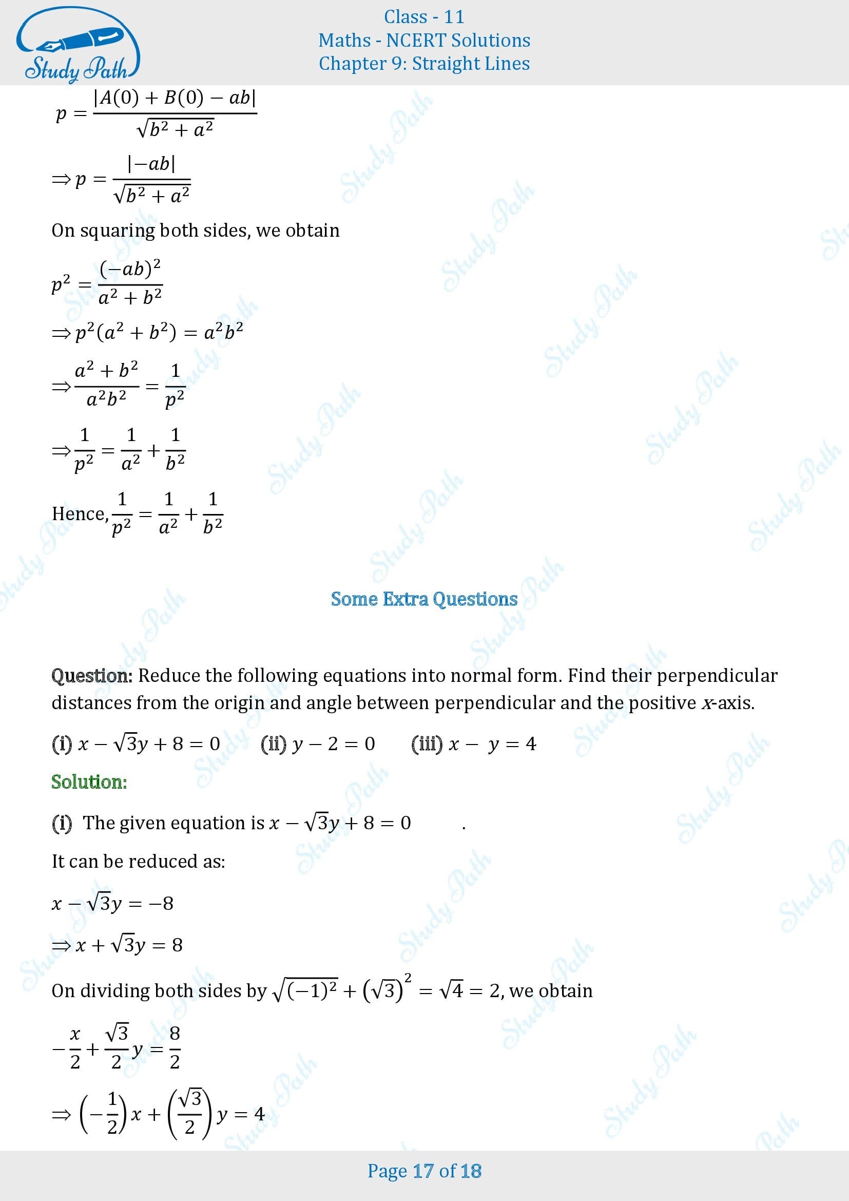 NCERT Solutions for Class 11 Maths Chapter 9 Straight Lines Exercise 9.3 00017