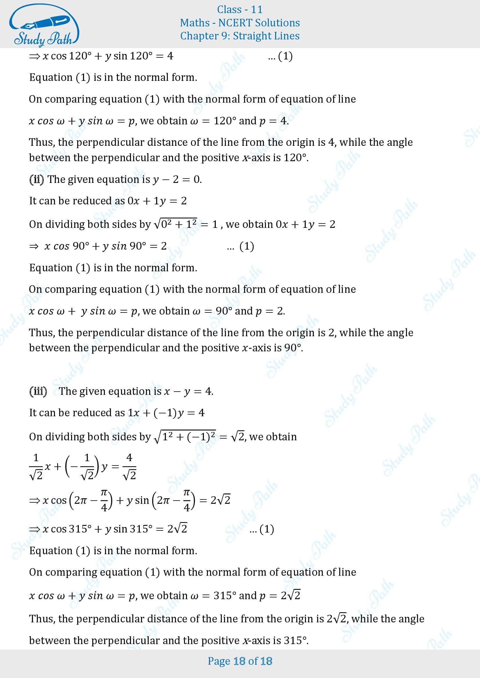 NCERT Solutions for Class 11 Maths Chapter 9 Straight Lines Exercise 9.3 00018