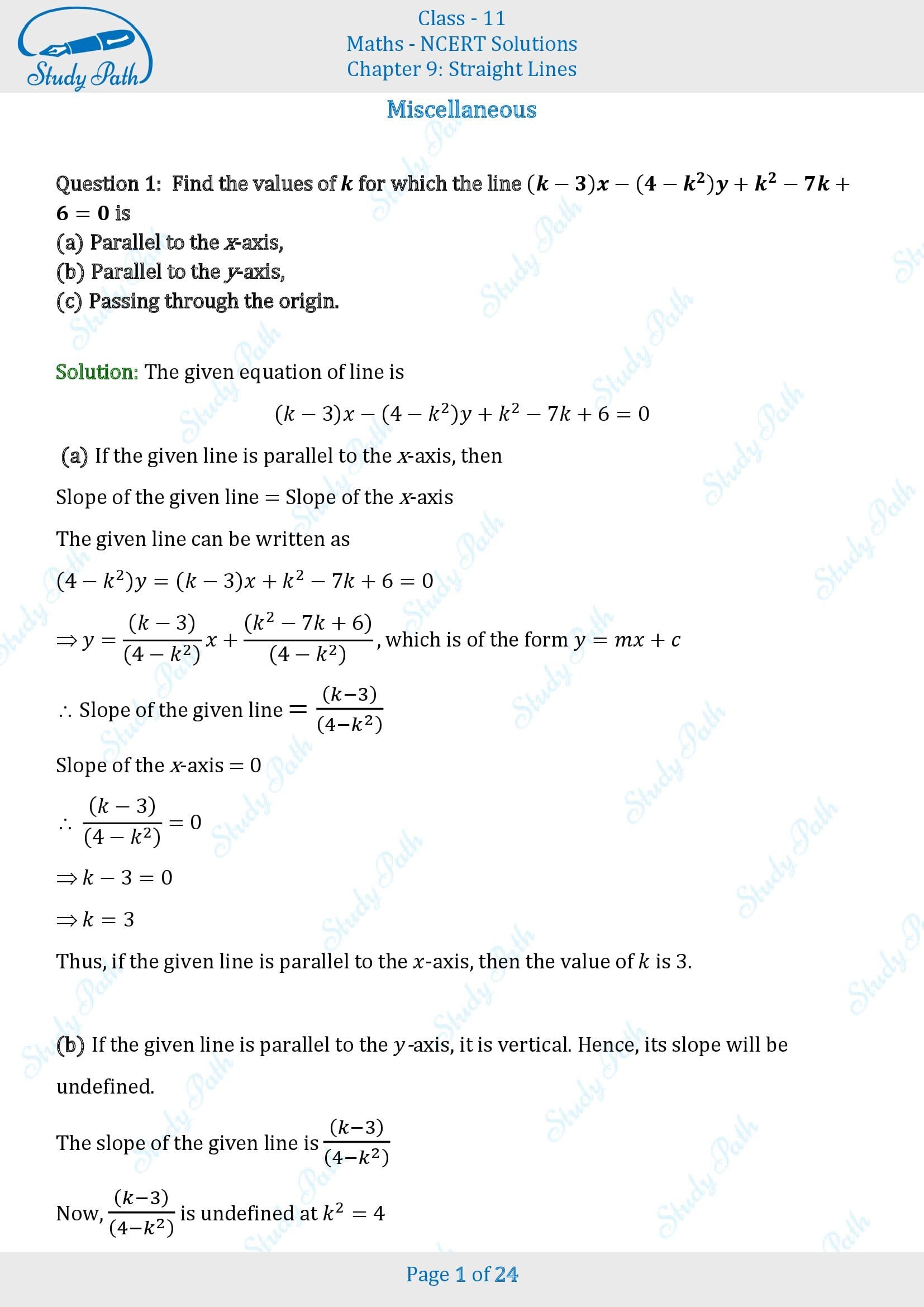 NCERT Solutions for Class 11 Maths Chapter 9 Straight Lines Miscellaneous 9 00001