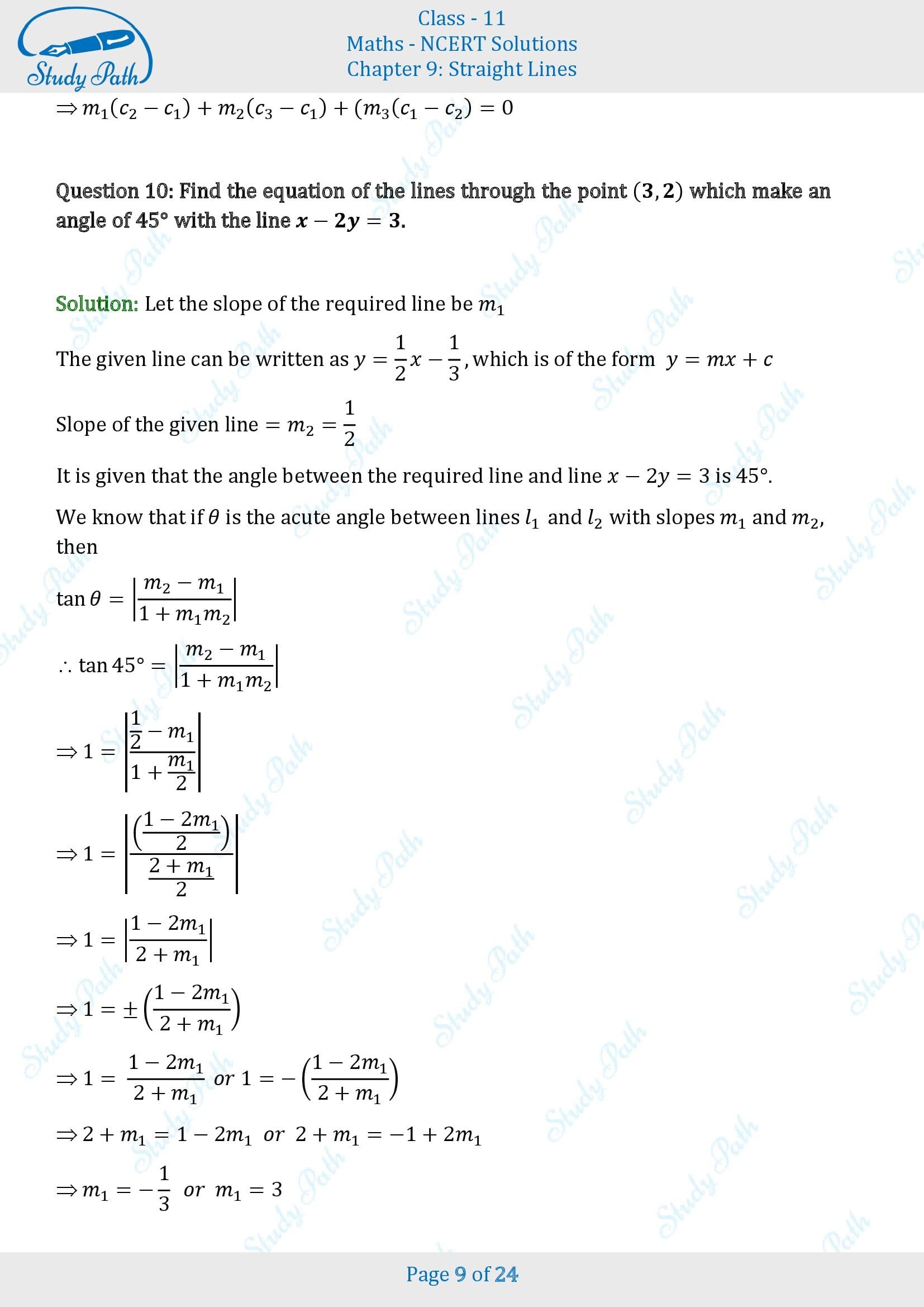 NCERT Solutions for Class 11 Maths Chapter 9 Straight Lines Miscellaneous 9 00009