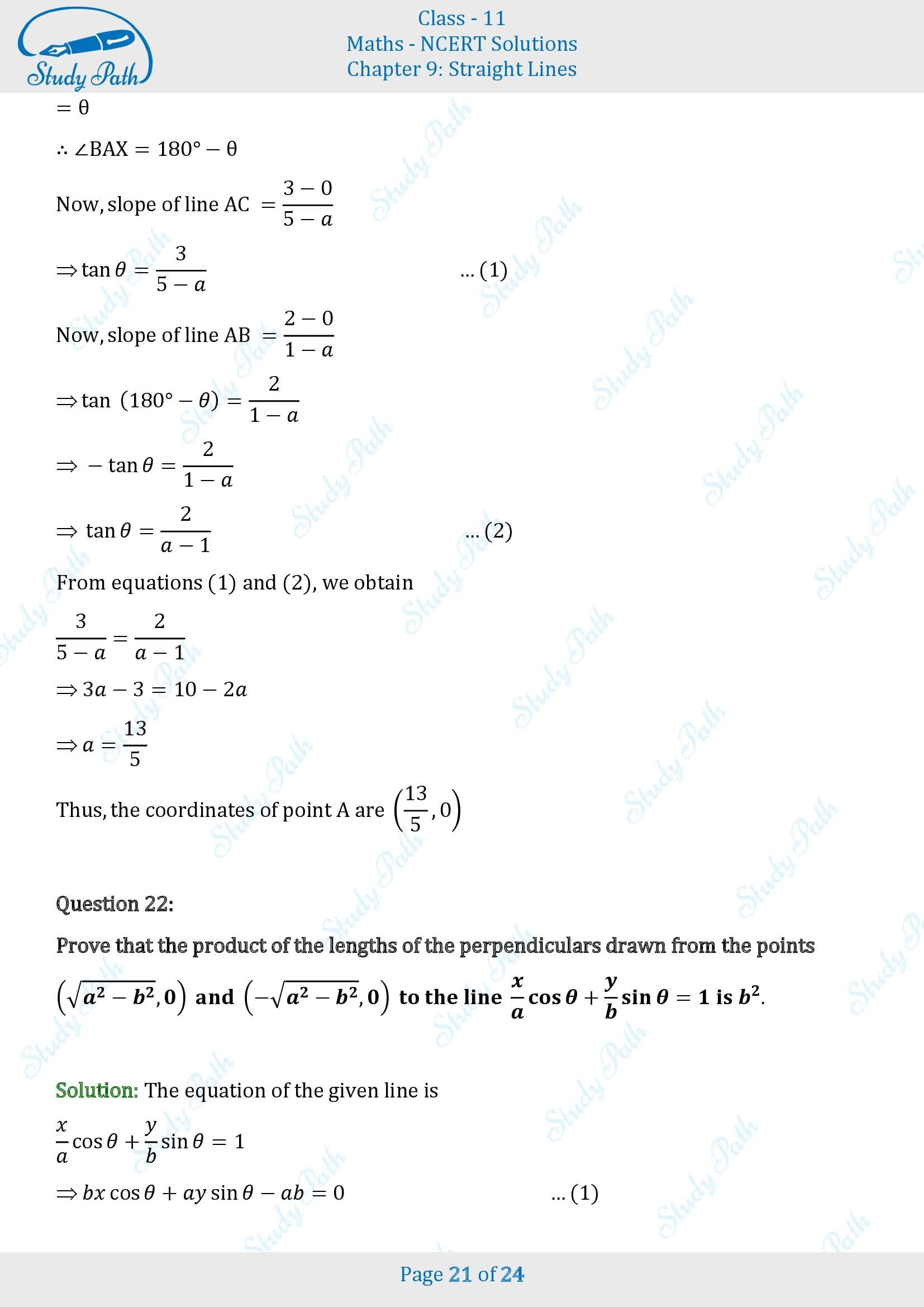 NCERT Solutions for Class 11 Maths Chapter 9 Straight Lines Miscellaneous 9 00021