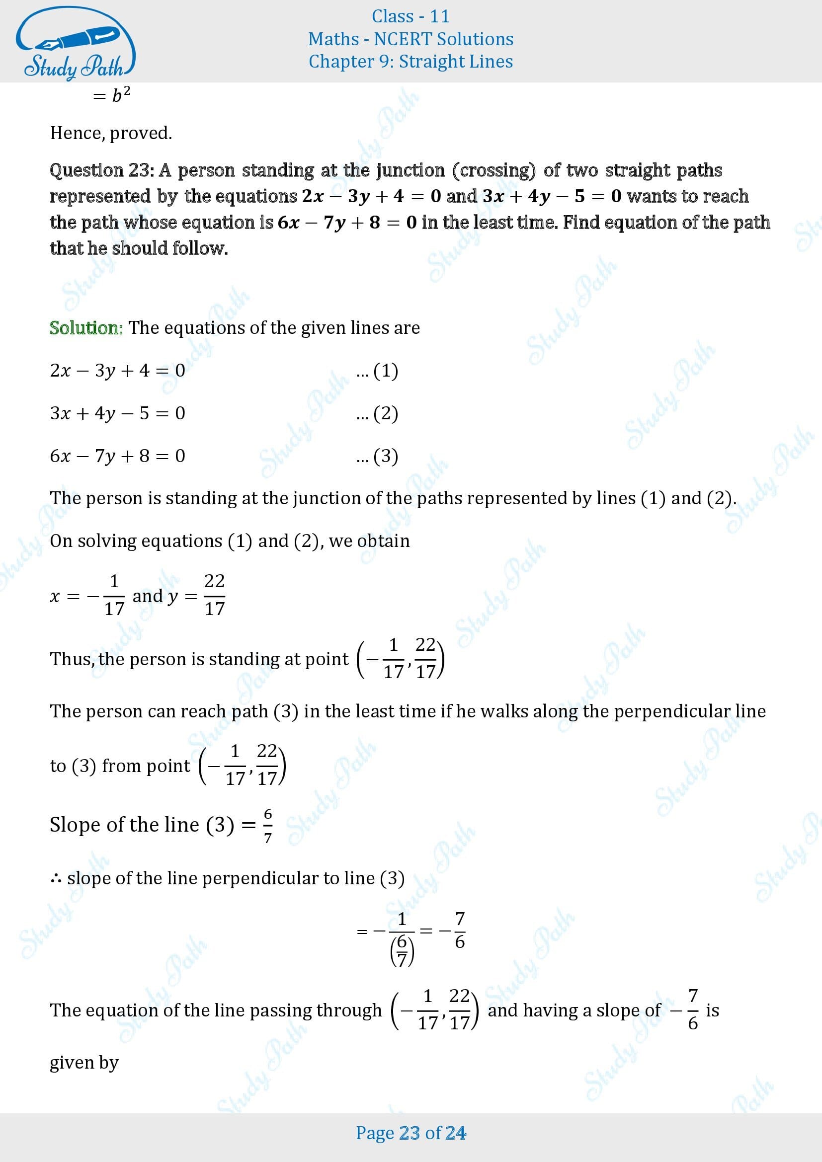 NCERT Solutions for Class 11 Maths Chapter 9 Straight Lines Miscellaneous 9 00023