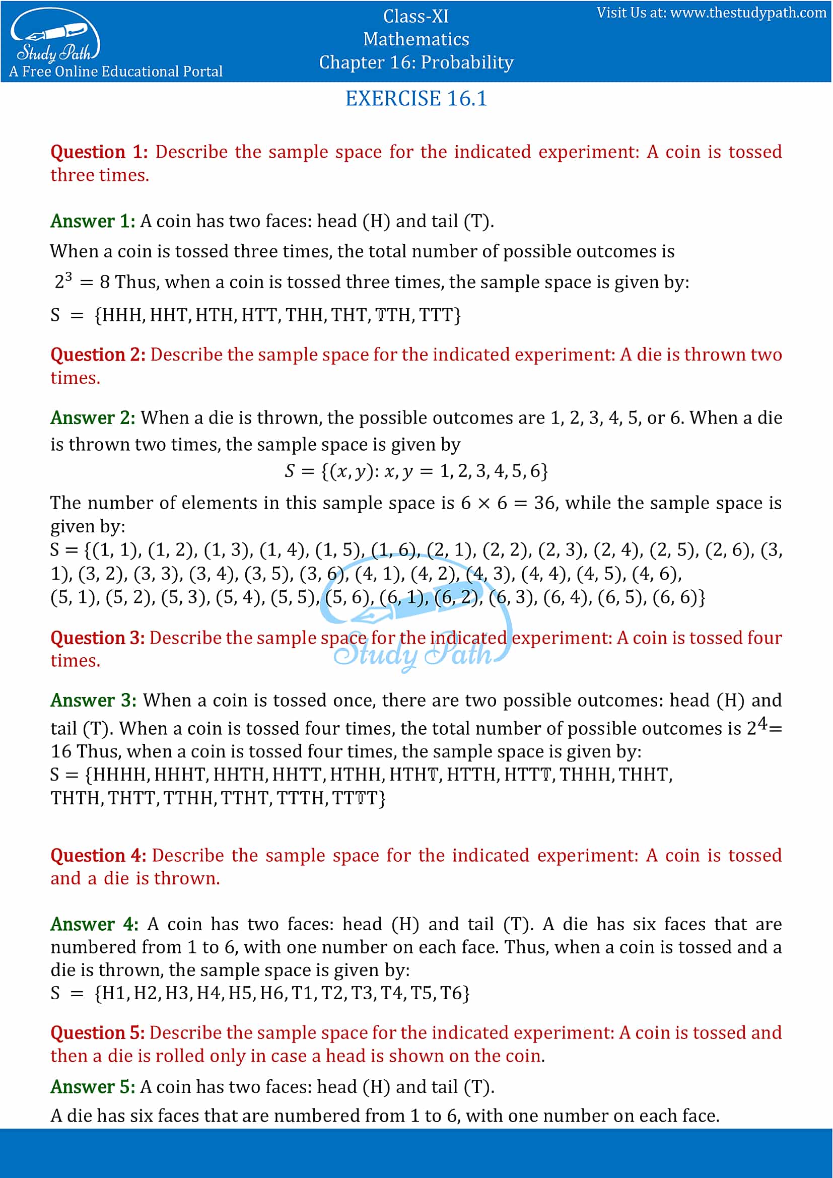 case study questions probability class 11