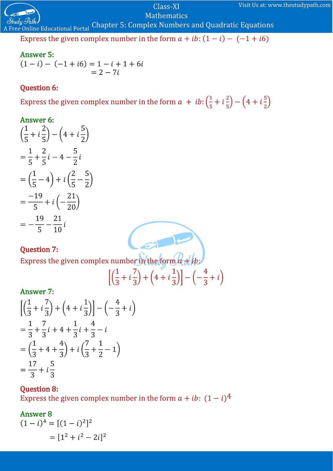 NCERT Solutions Class 11 Maths Chapter 5 Exercise 5.1 – Study Path