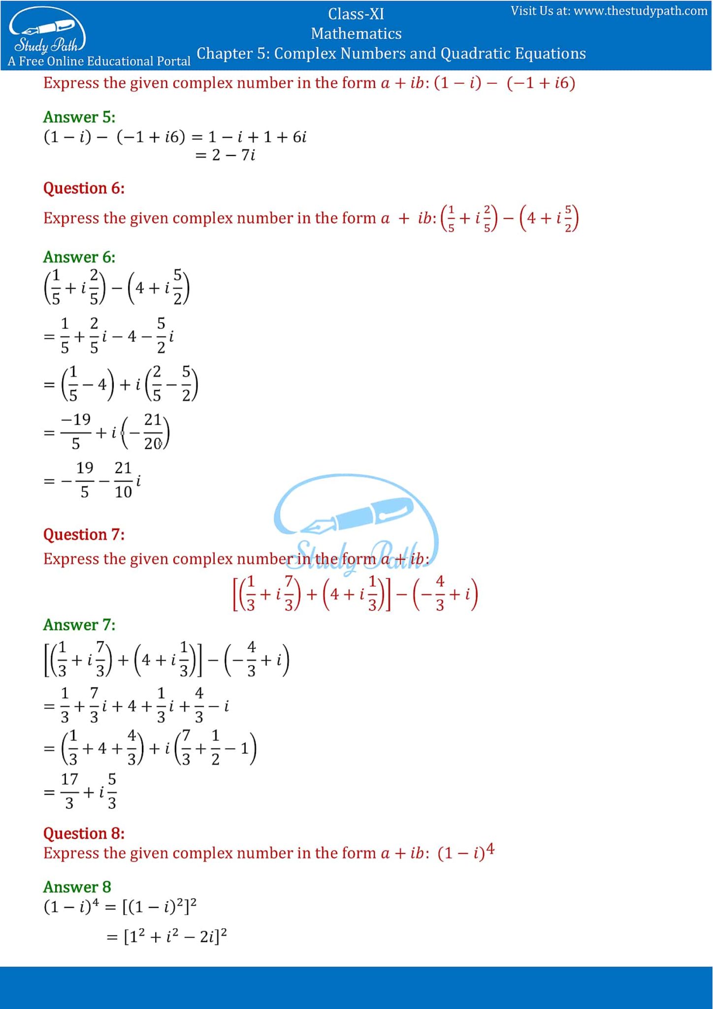 NCERT Solutions Class 11 Maths Chapter 5 Exercise 5.1 – Study Path