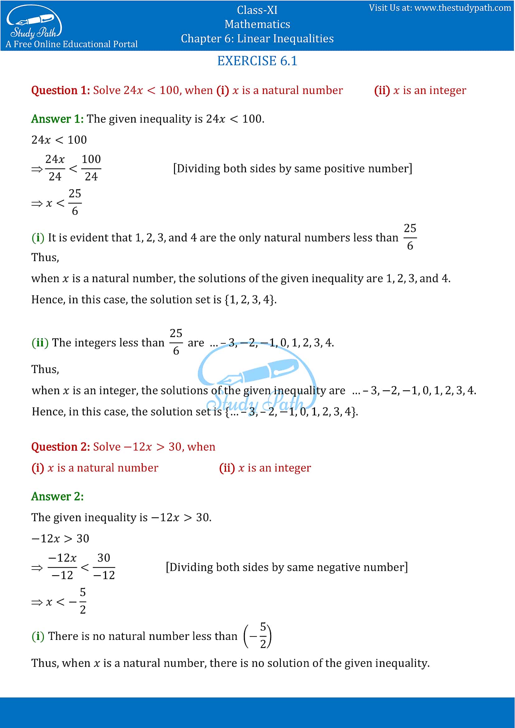case study questions on linear inequalities class 11