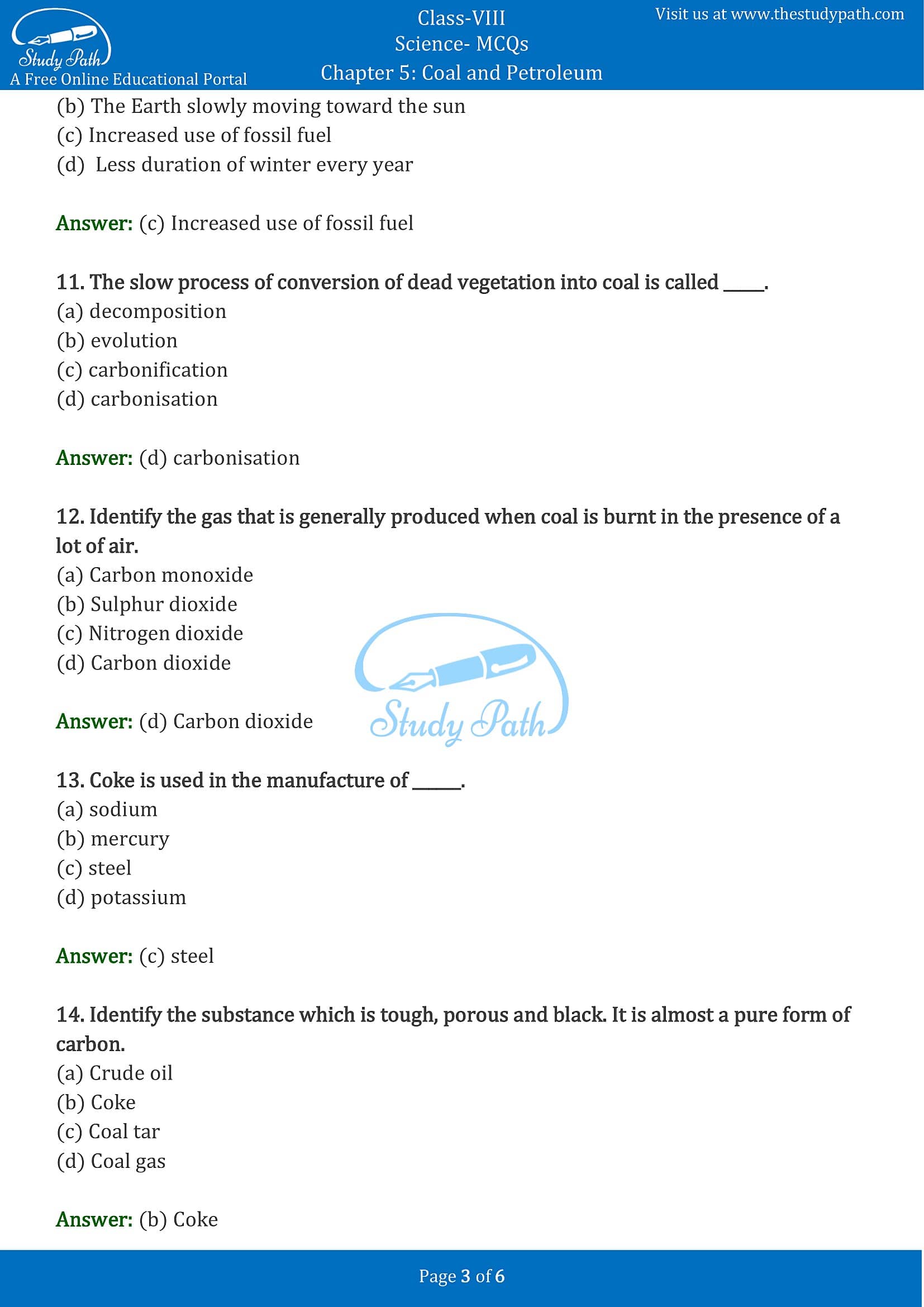 case study questions class 8 science coal and petroleum