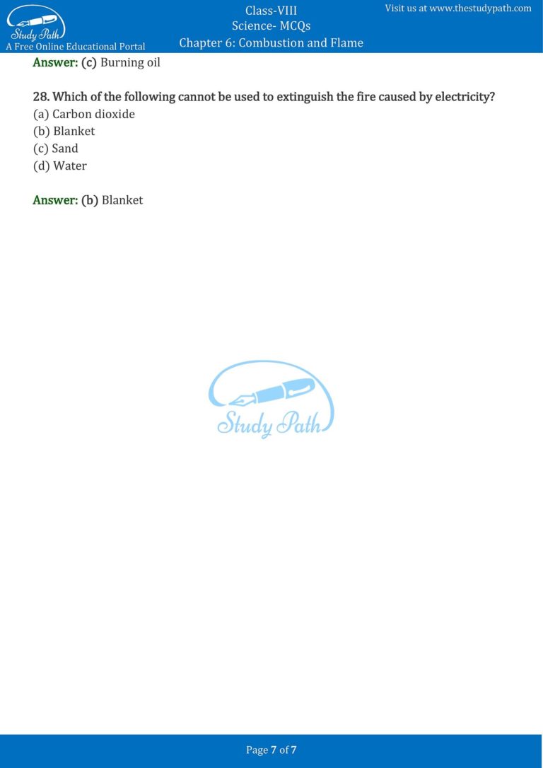 Class 8 Science Chapter 6 Combustion And Flame MCQ With Answers