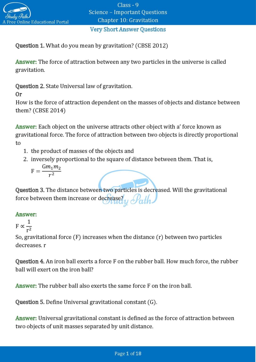 important-questions-for-class-9-science-chapter-10-gravitation-study-path