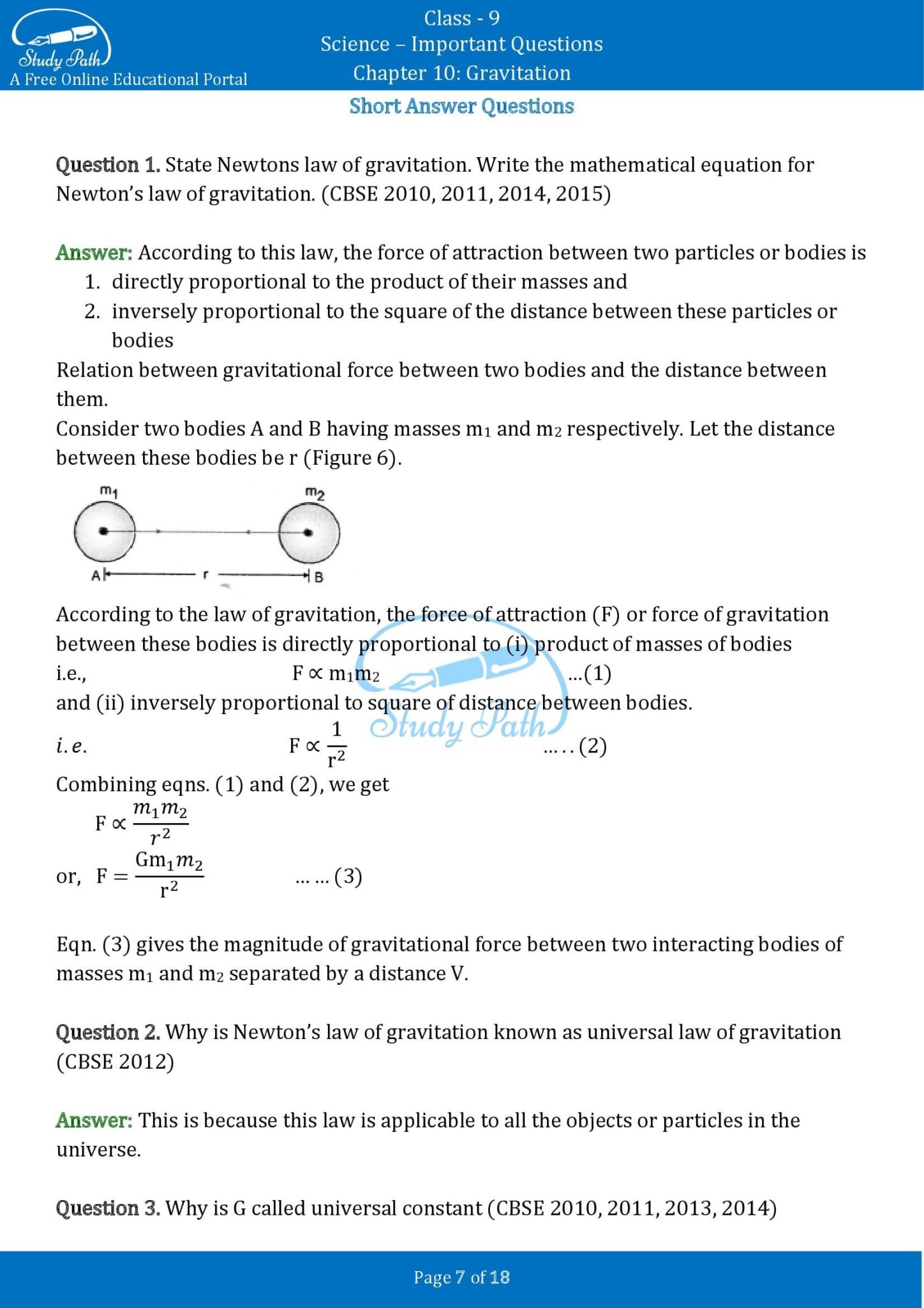 case study based questions class 9 science gravitation