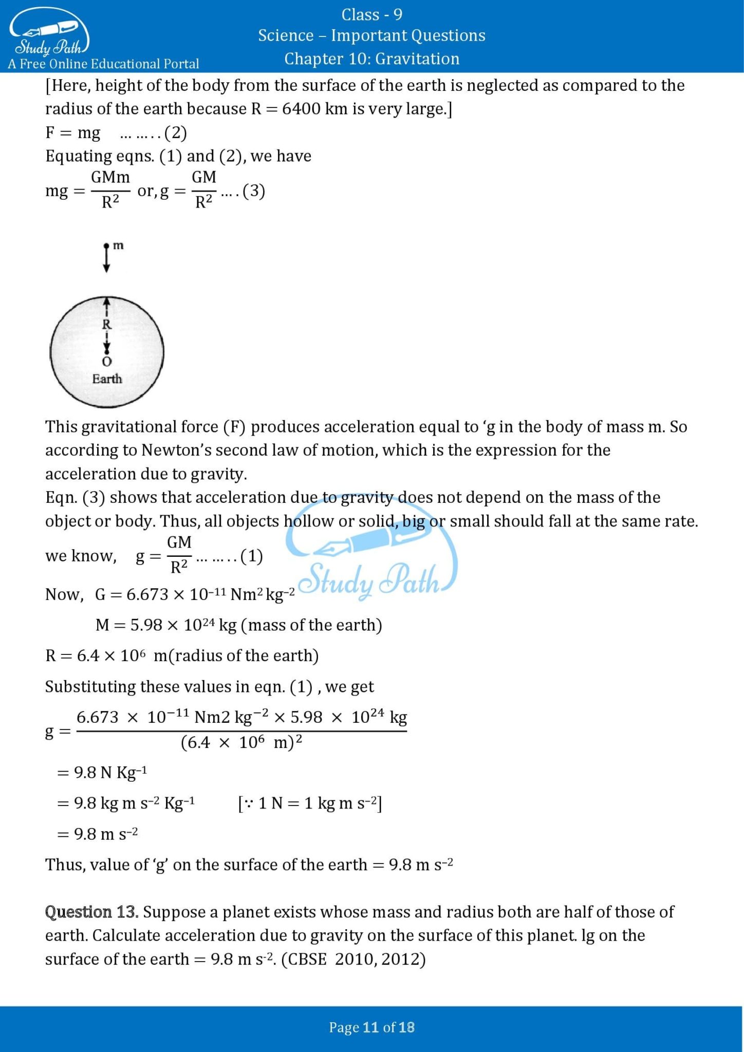 important-questions-for-class-9-science-chapter-10-gravitation-study-path