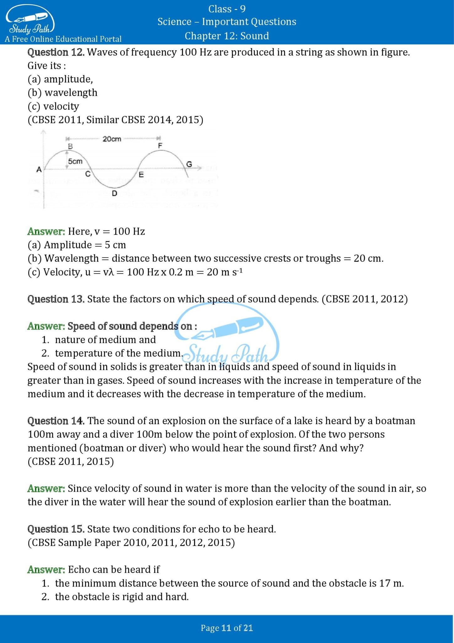 case study questions class 9 science sound