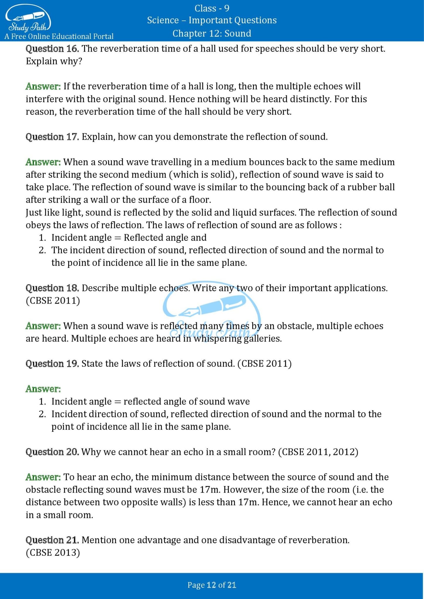 case study questions class 9 science sound