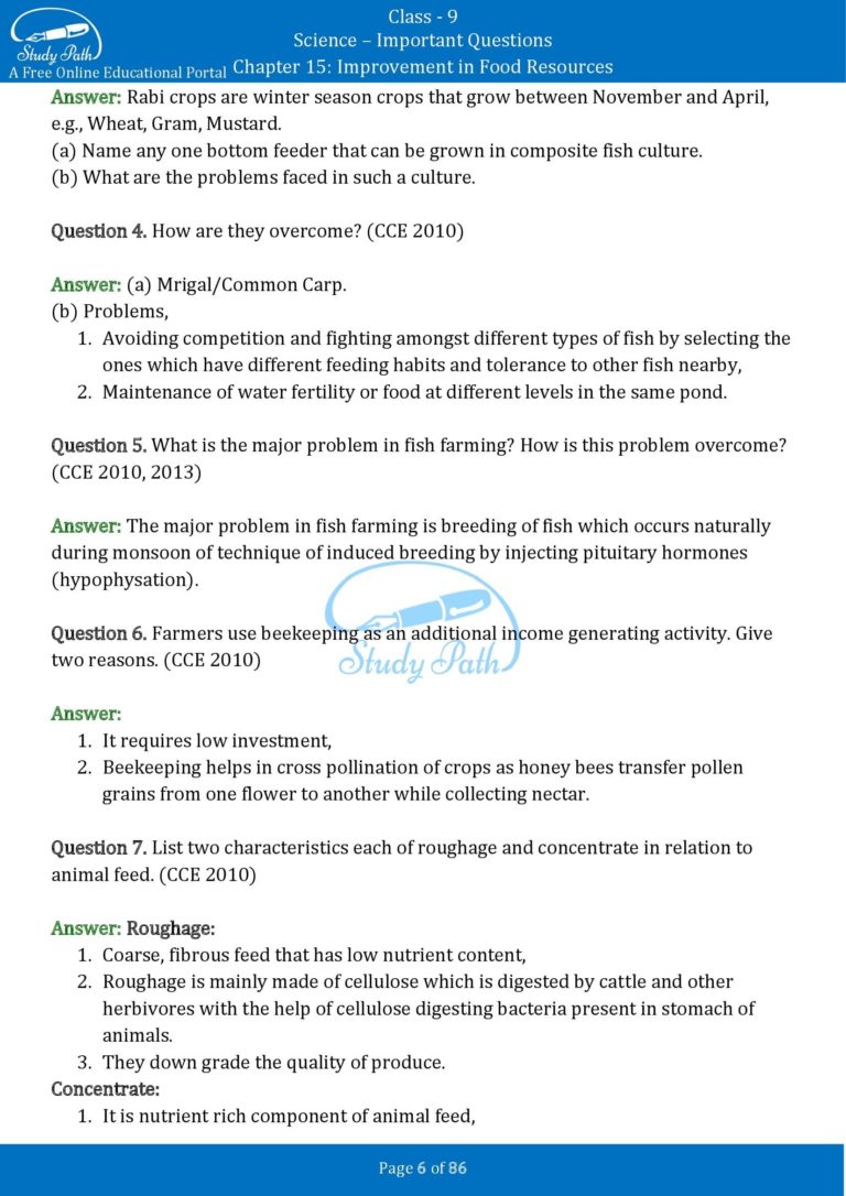 case study based questions class 9 improvement in food resources