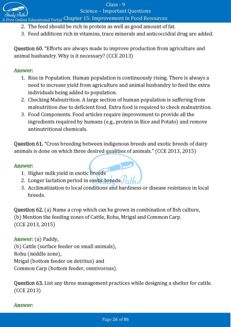 case study based questions class 9 improvement in food resources