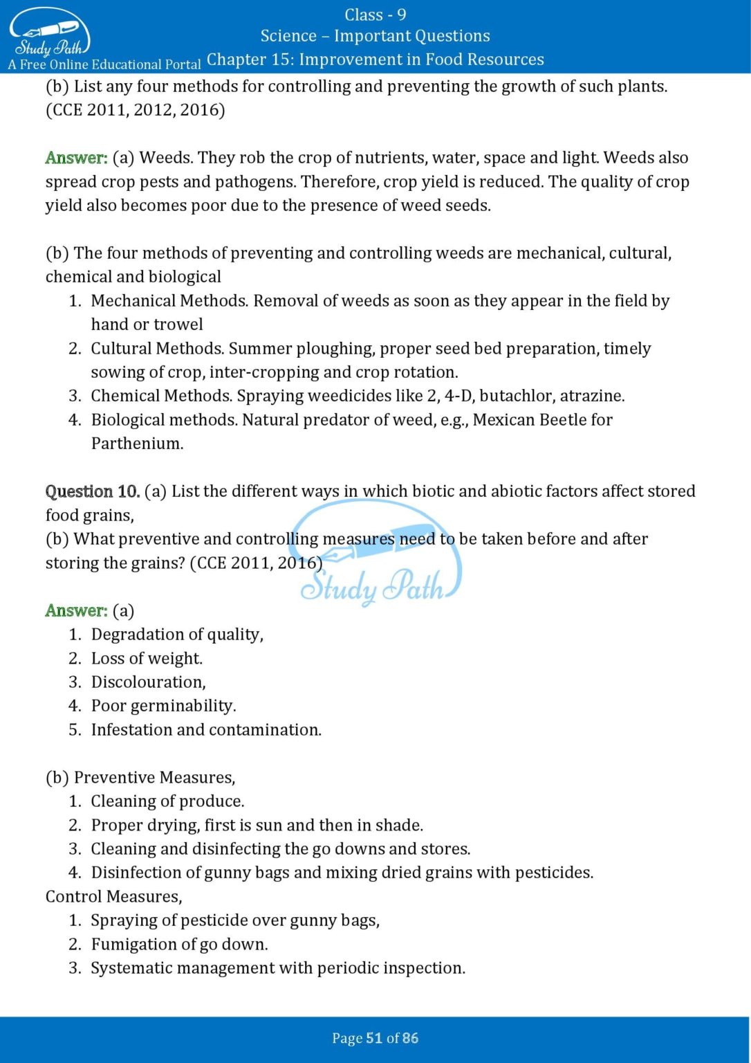 case study questions class 9 biology improvement in food resources