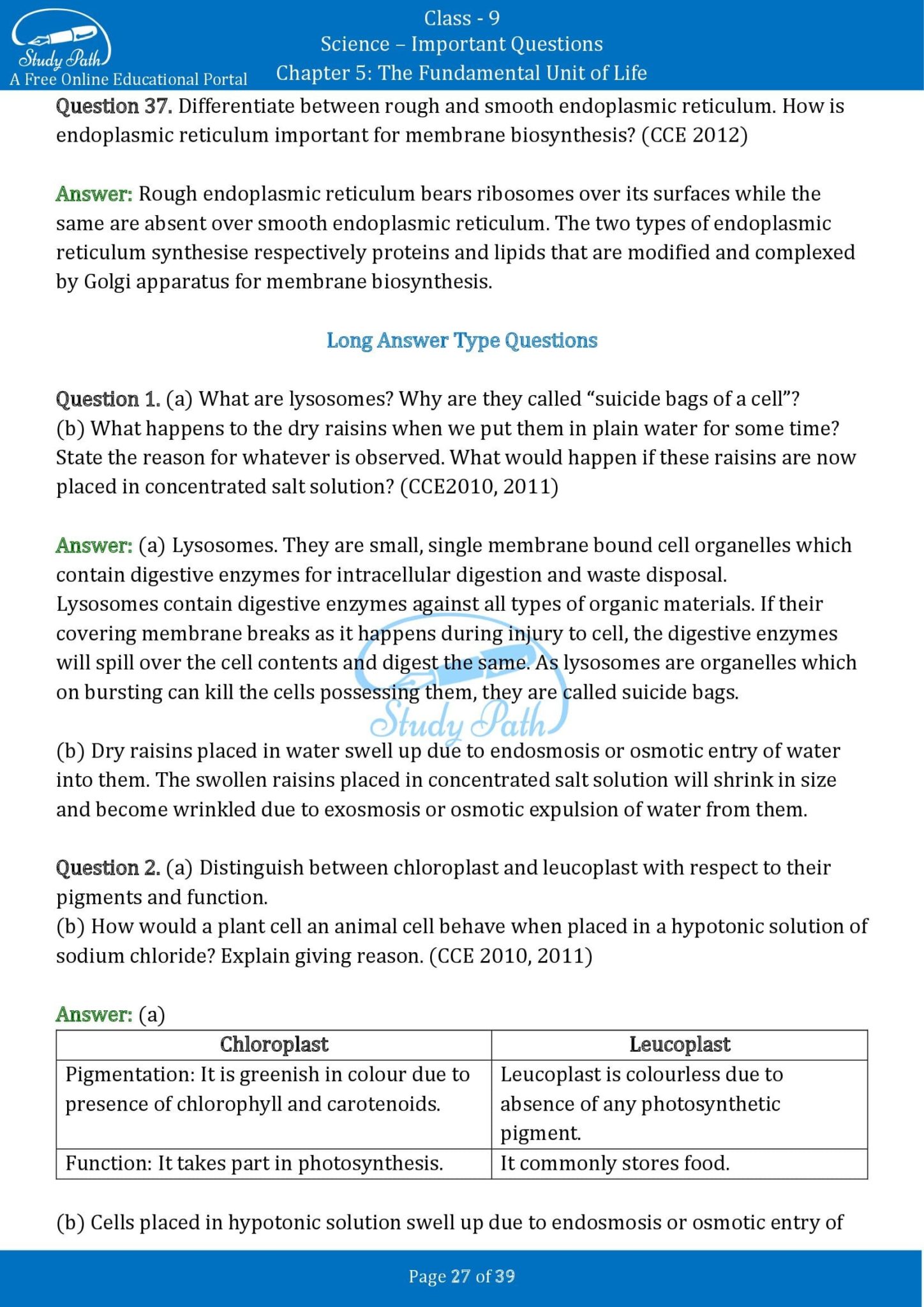 case study questions on fundamental unit of life class 9