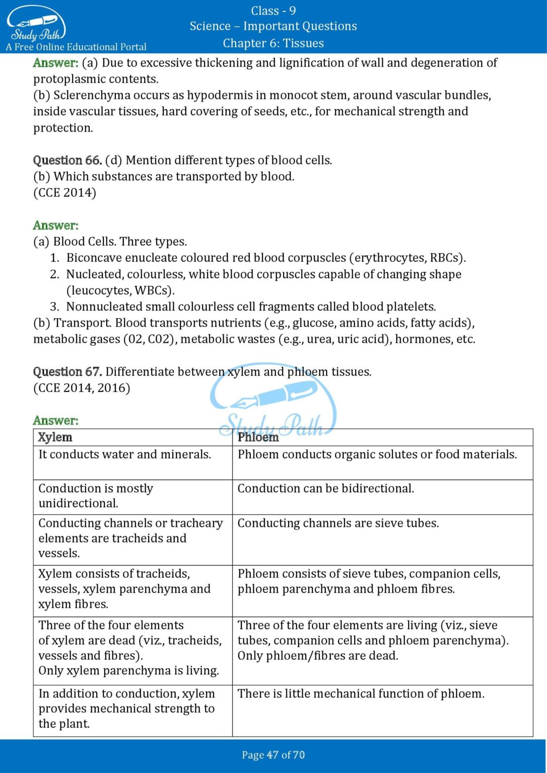 case study questions tissues class 9