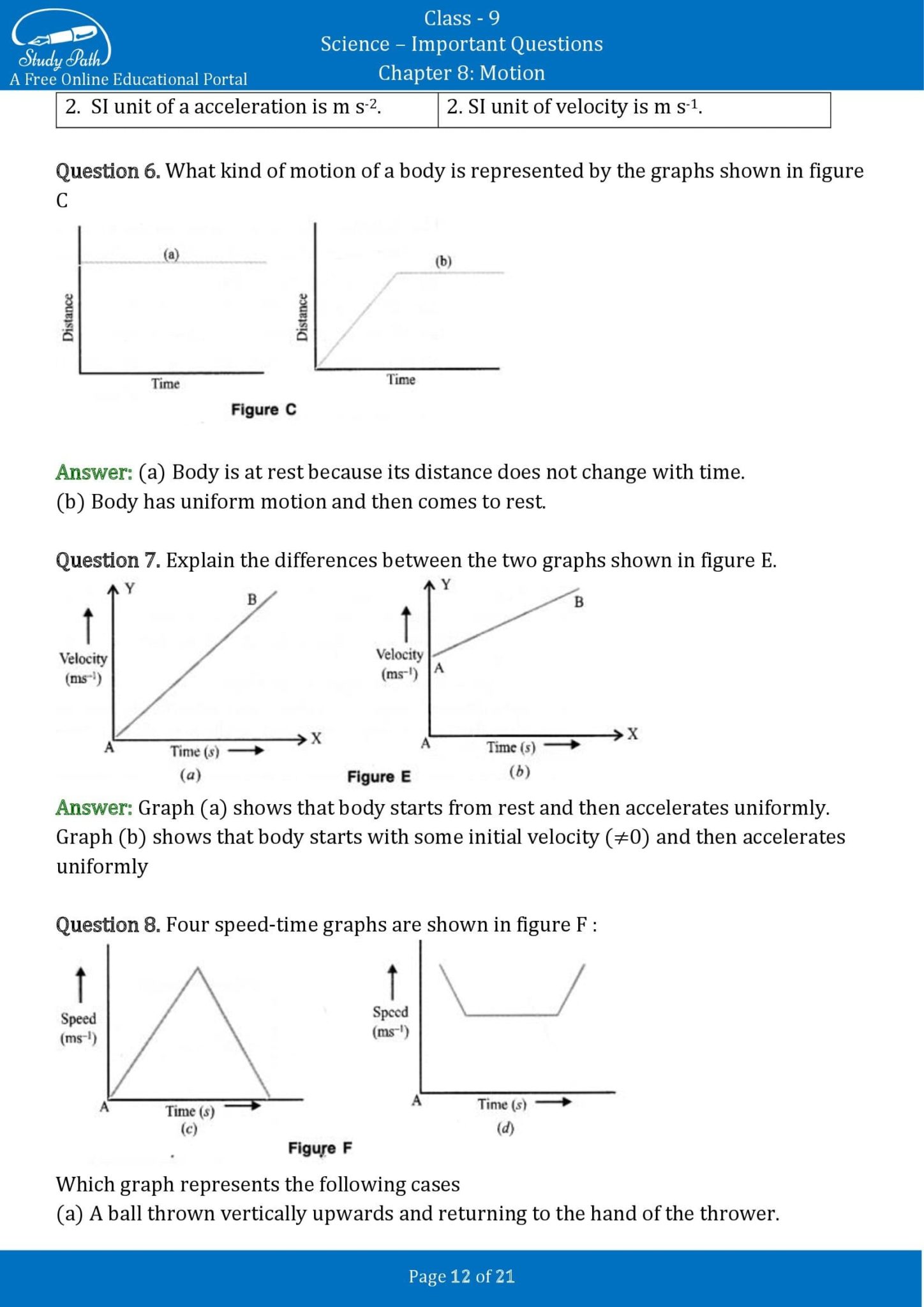 case study based questions of motion class 9