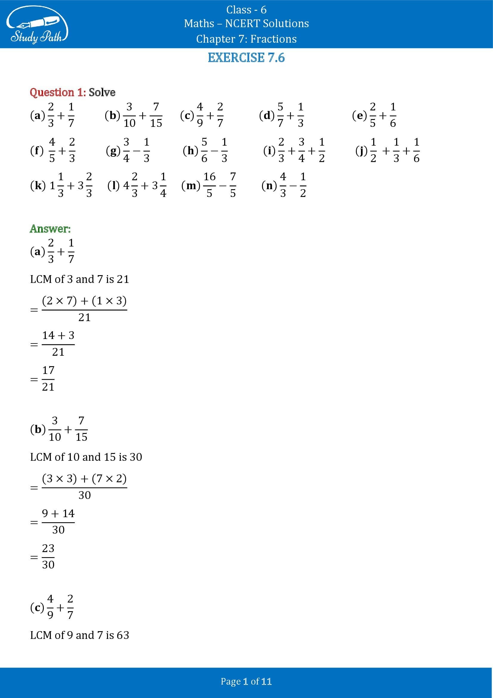NCERT Solutions for Class 6 Maths Chapter 7 Fractions Exercise 7.6 0001