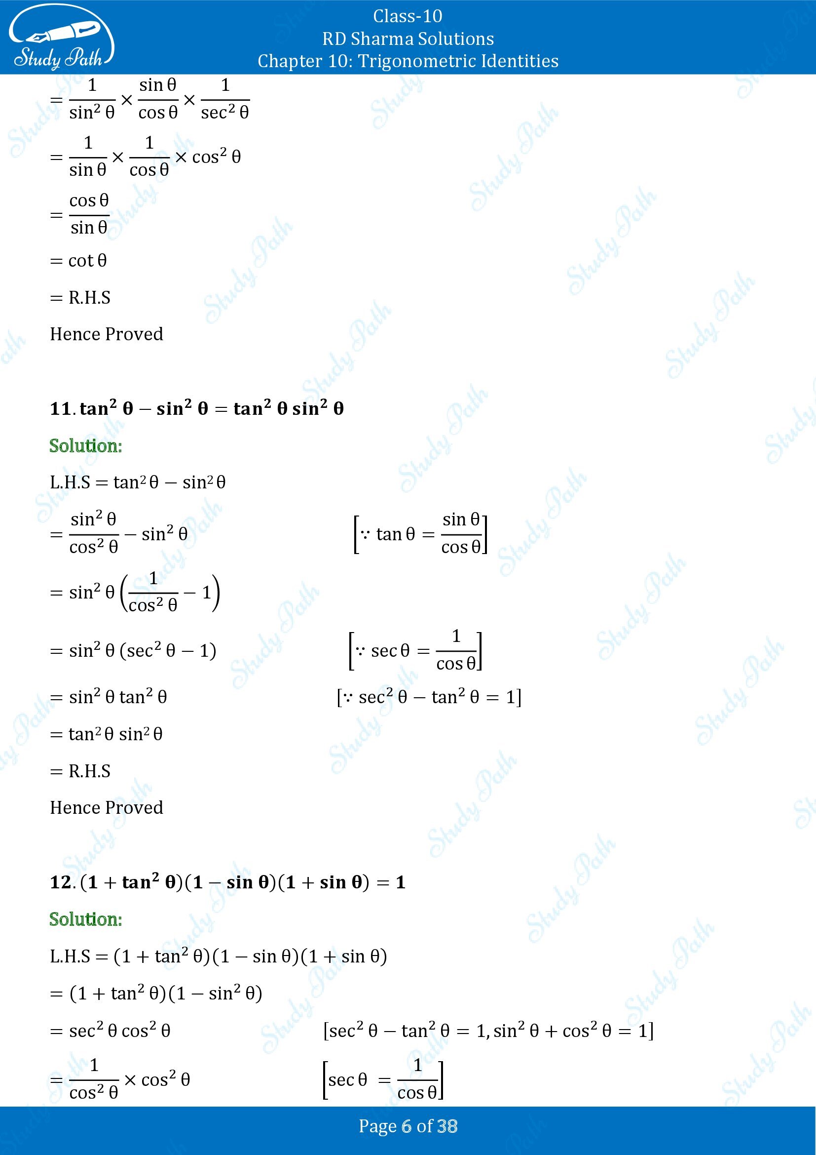 RD Sharma Solutions Class 10 Chapter 10 Trigonometric Identities Exercise 10.1 00006