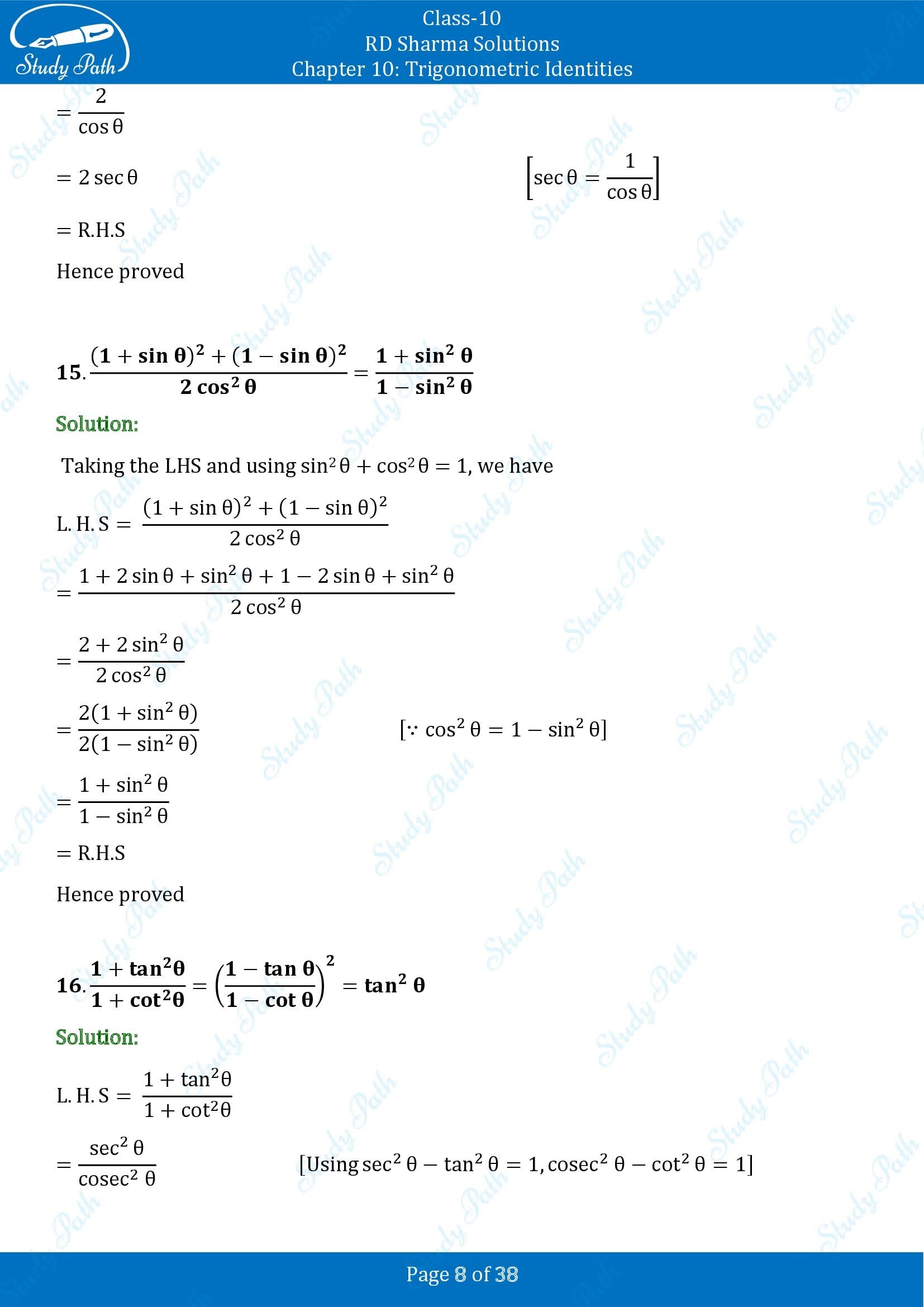 RD Sharma Solutions Class 10 Chapter 10 Trigonometric Identities Exercise 10.1 00008