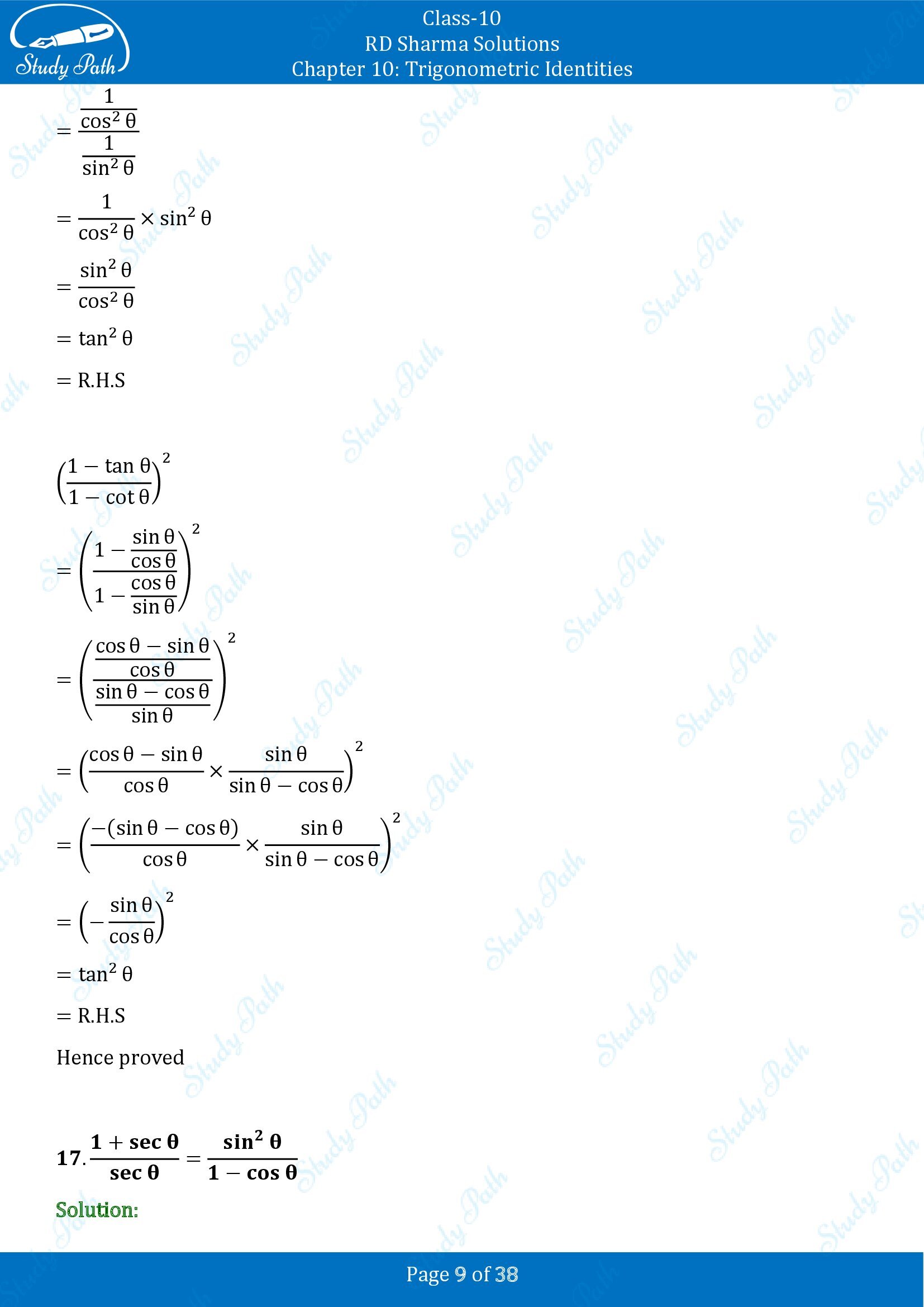 RD Sharma Solutions Class 10 Chapter 10 Trigonometric Identities Exercise 10.1 00009