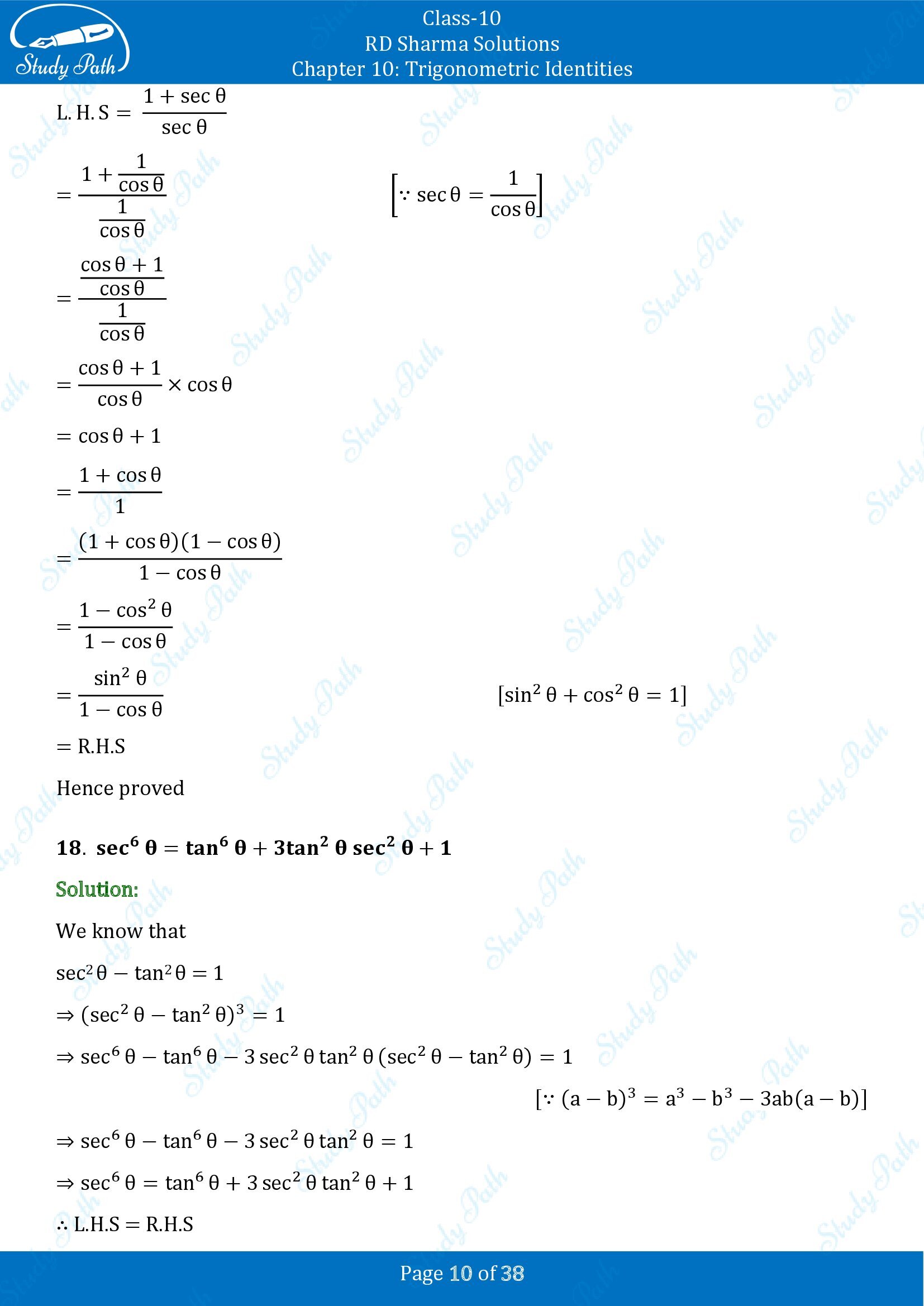 RD Sharma Solutions Class 10 Chapter 10 Trigonometric Identities Exercise 10.1 00010