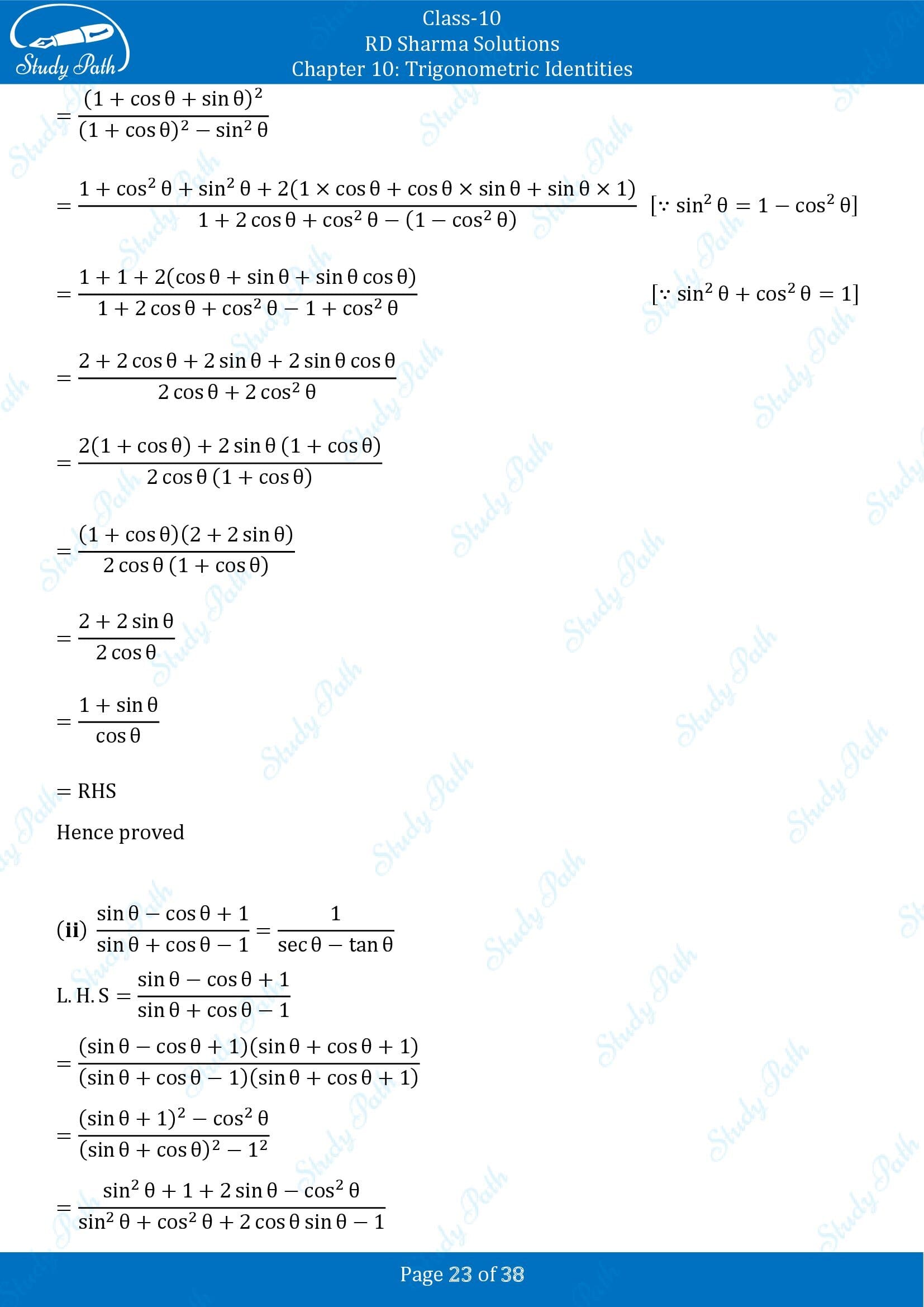 RD Sharma Solutions Class 10 Chapter 10 Trigonometric Identities Exercise 10.1 00023