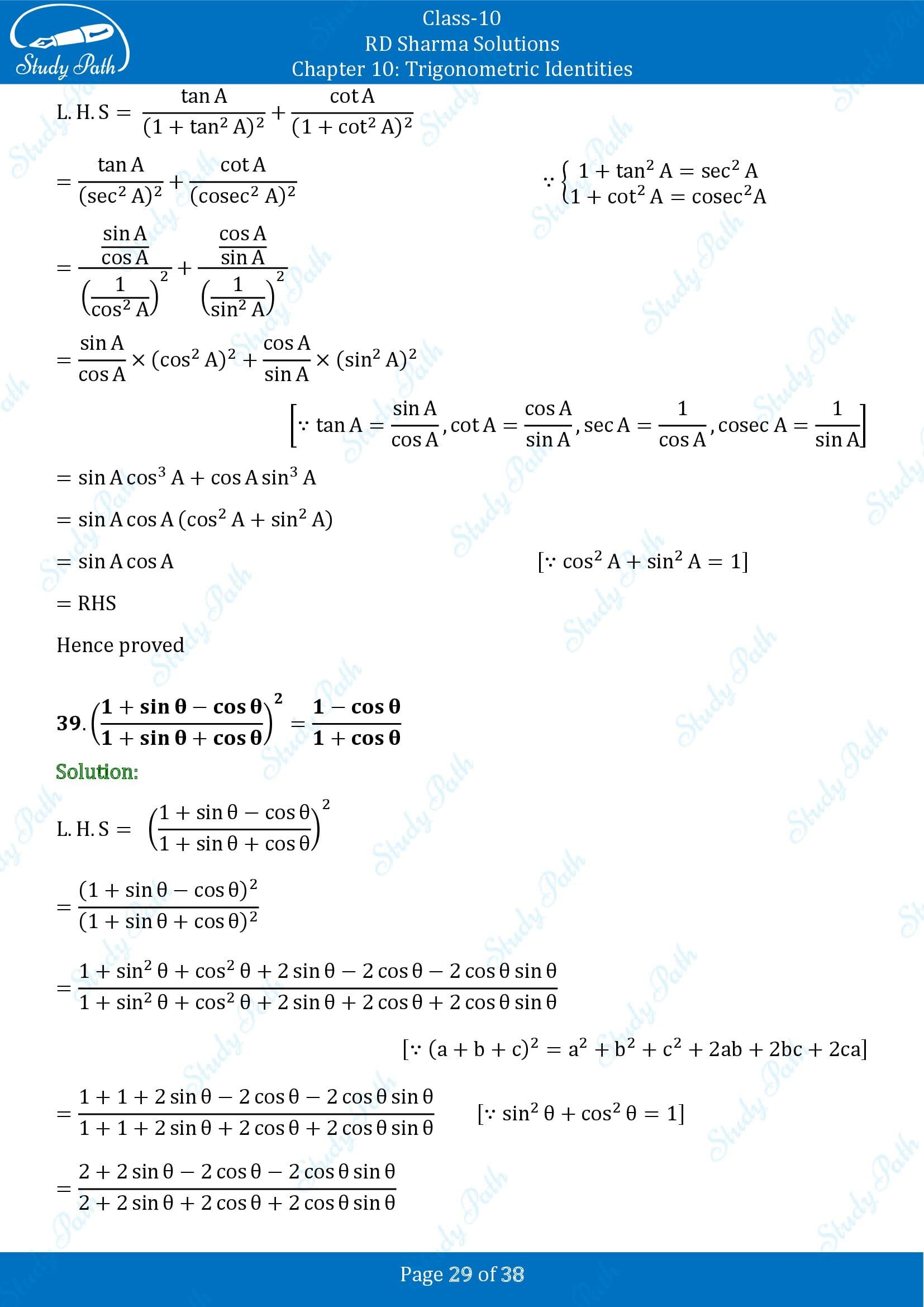 RD Sharma Solutions Class 10 Chapter 10 Trigonometric Identities Exercise 10.1 00029