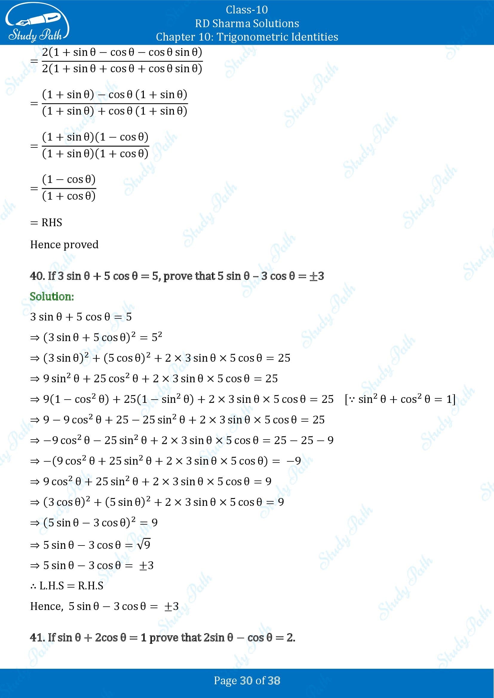 RD Sharma Solutions Class 10 Chapter 10 Trigonometric Identities Exercise 10.1 00030