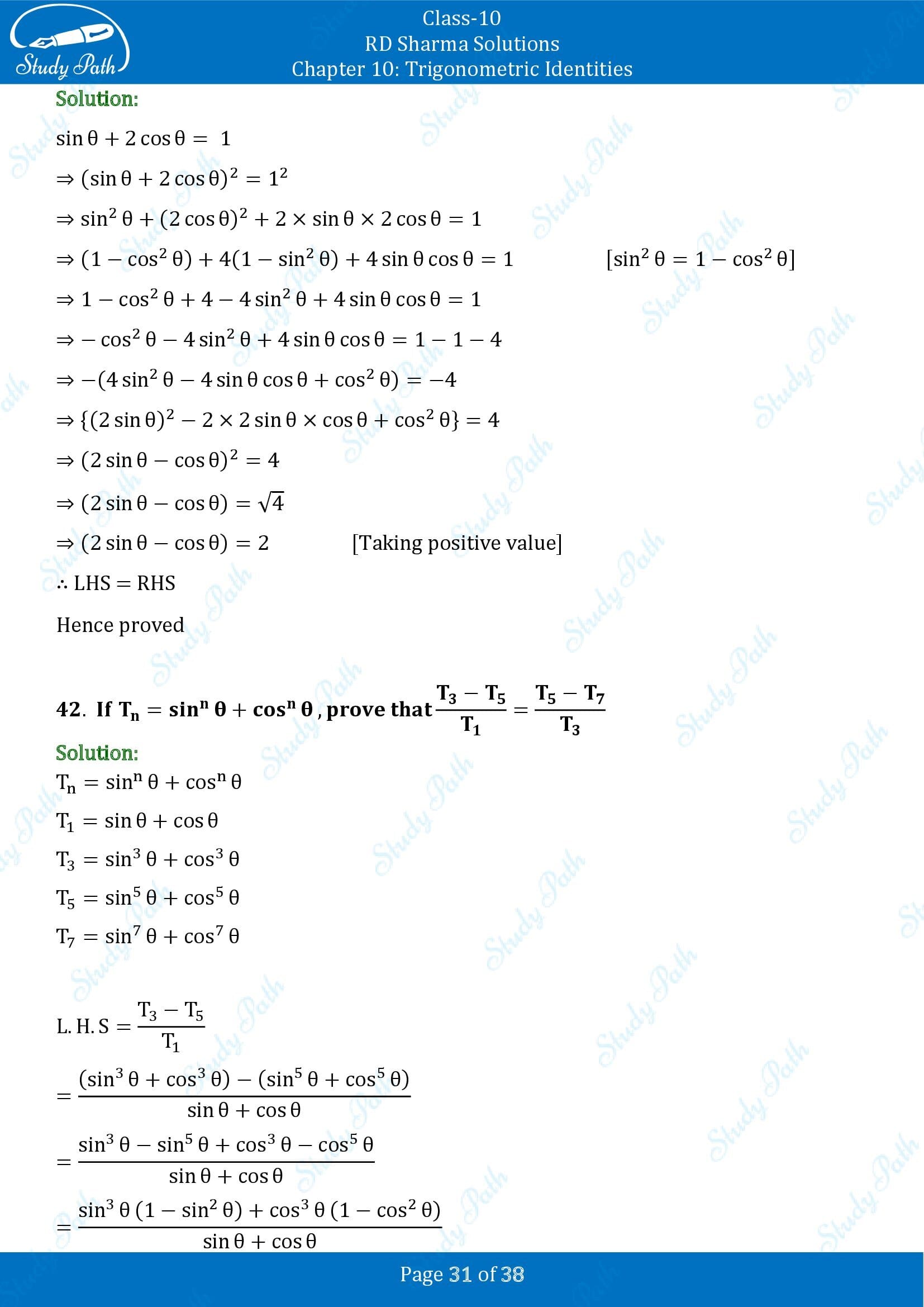 RD Sharma Solutions Class 10 Chapter 10 Trigonometric Identities Exercise 10.1 00031