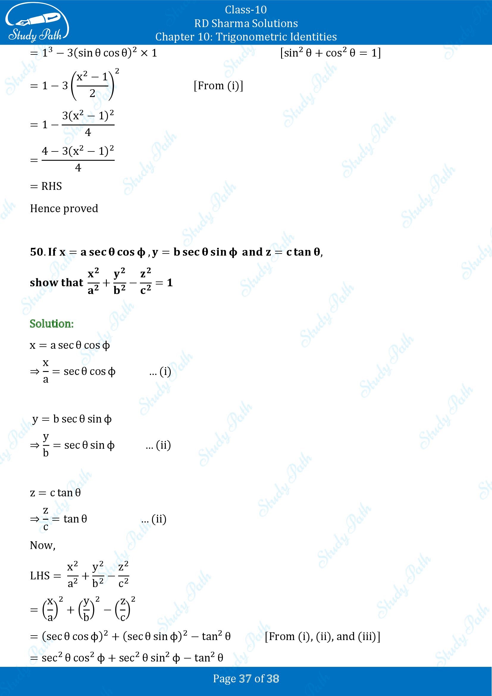 RD Sharma Solutions Class 10 Chapter 10 Trigonometric Identities Exercise 10.1 00037