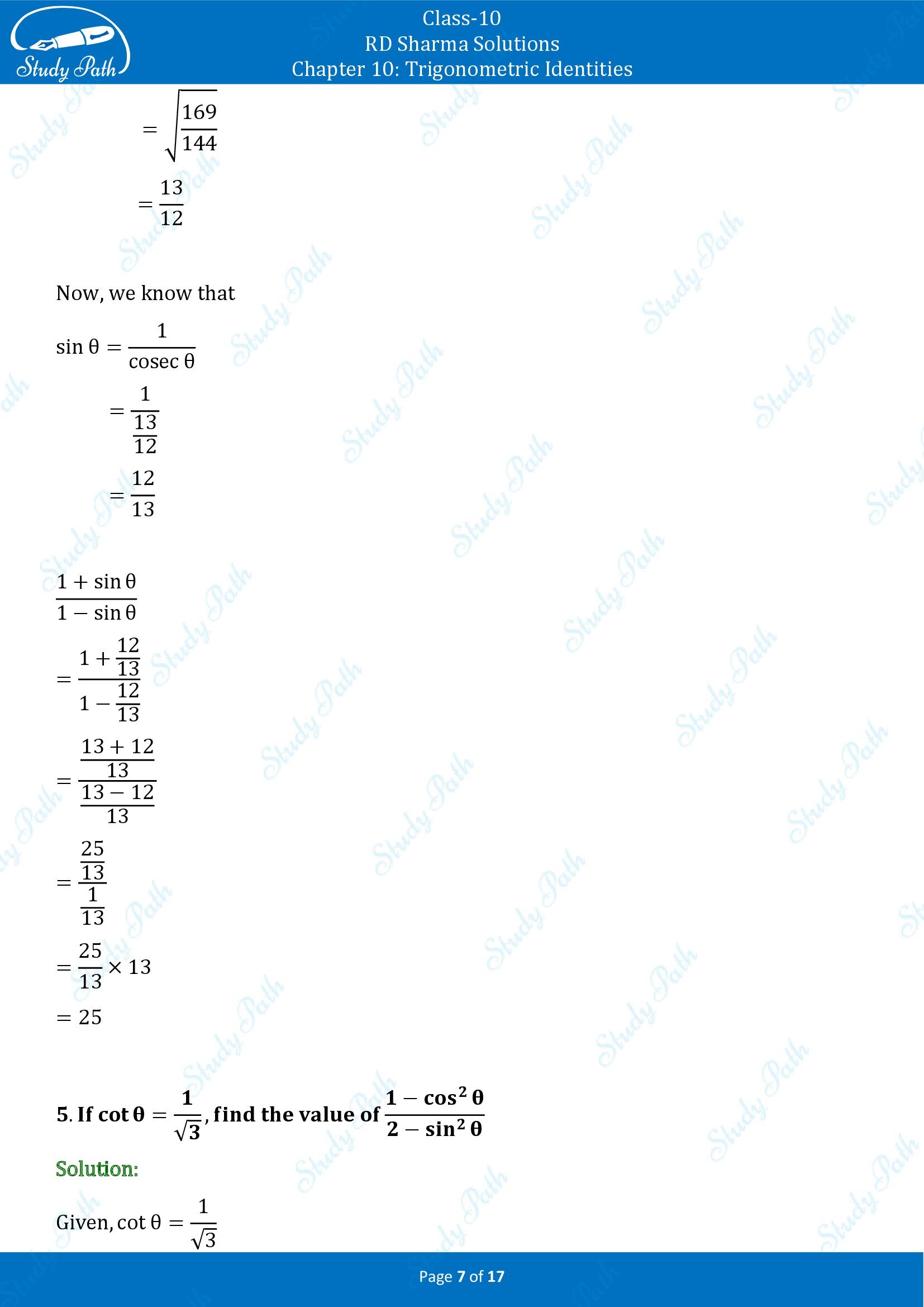 RD Sharma Solutions Class 10 Chapter 10 Trigonometric Identities Exercise 10.2 00007